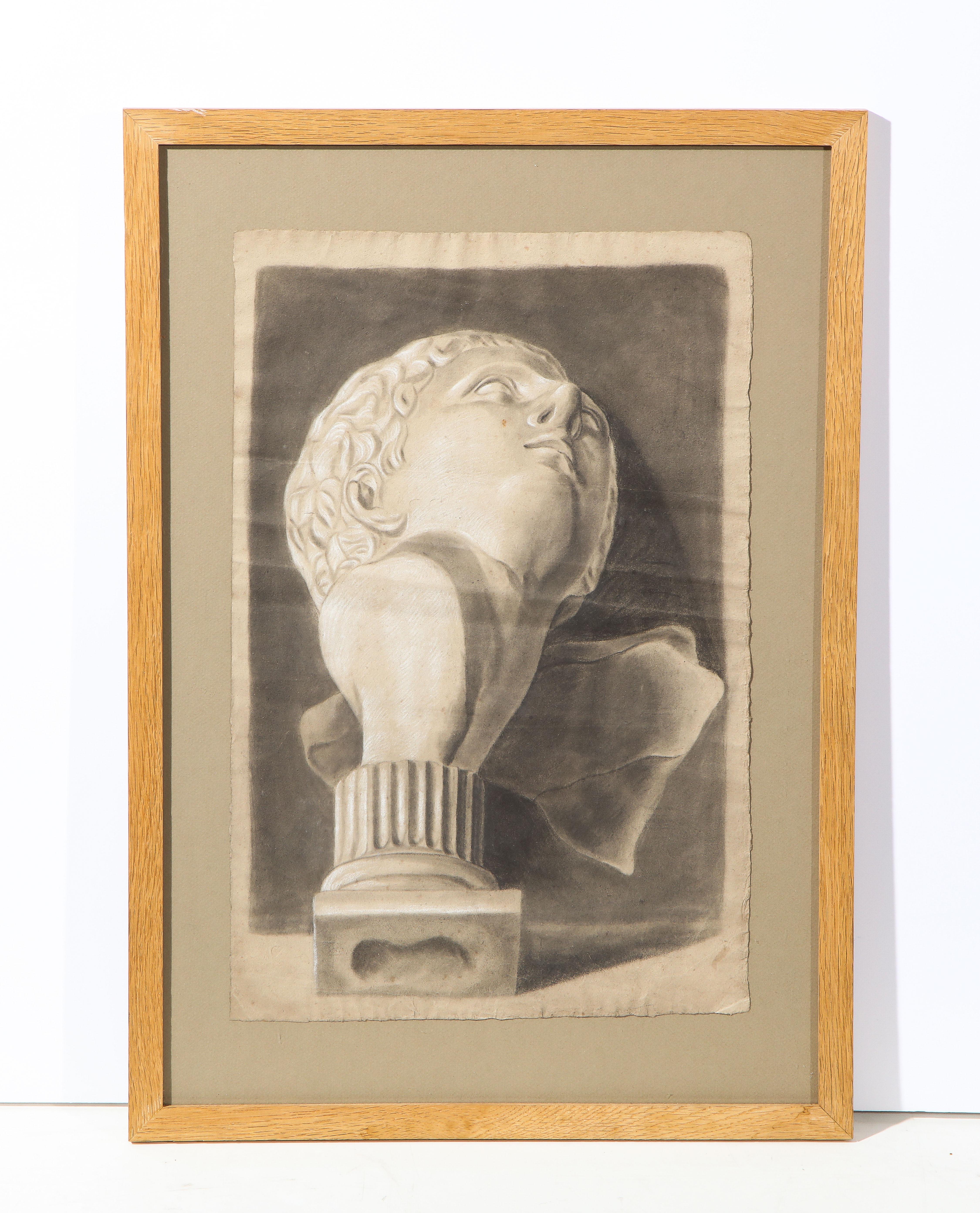 20th Century Framed Charcoal Drawings  For Sale