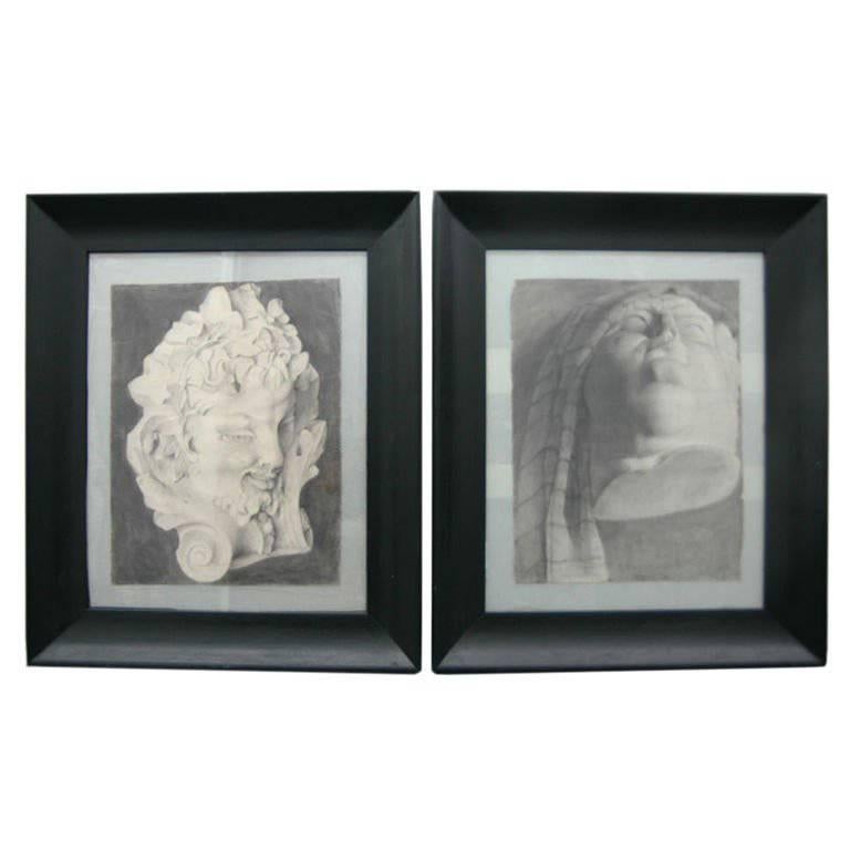 Framed Charcoals on Paper, Pair