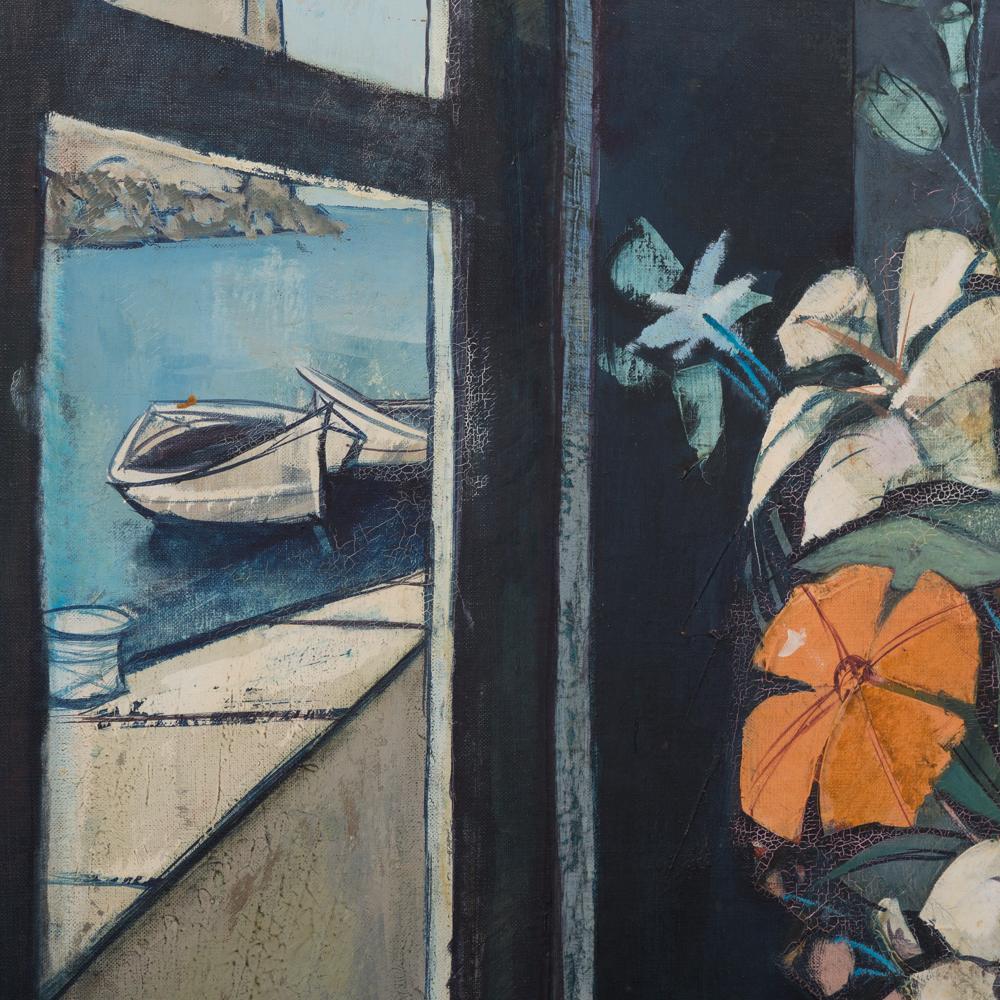 A large framed oil on canvas by Charles Levier, titled 'Fleurs Paus la Chambres' circa 1958. The painting is signed to the front and also titled and signed to the back of the canvas.

Charles Levier was Corsican born in 1920 to a French Father and