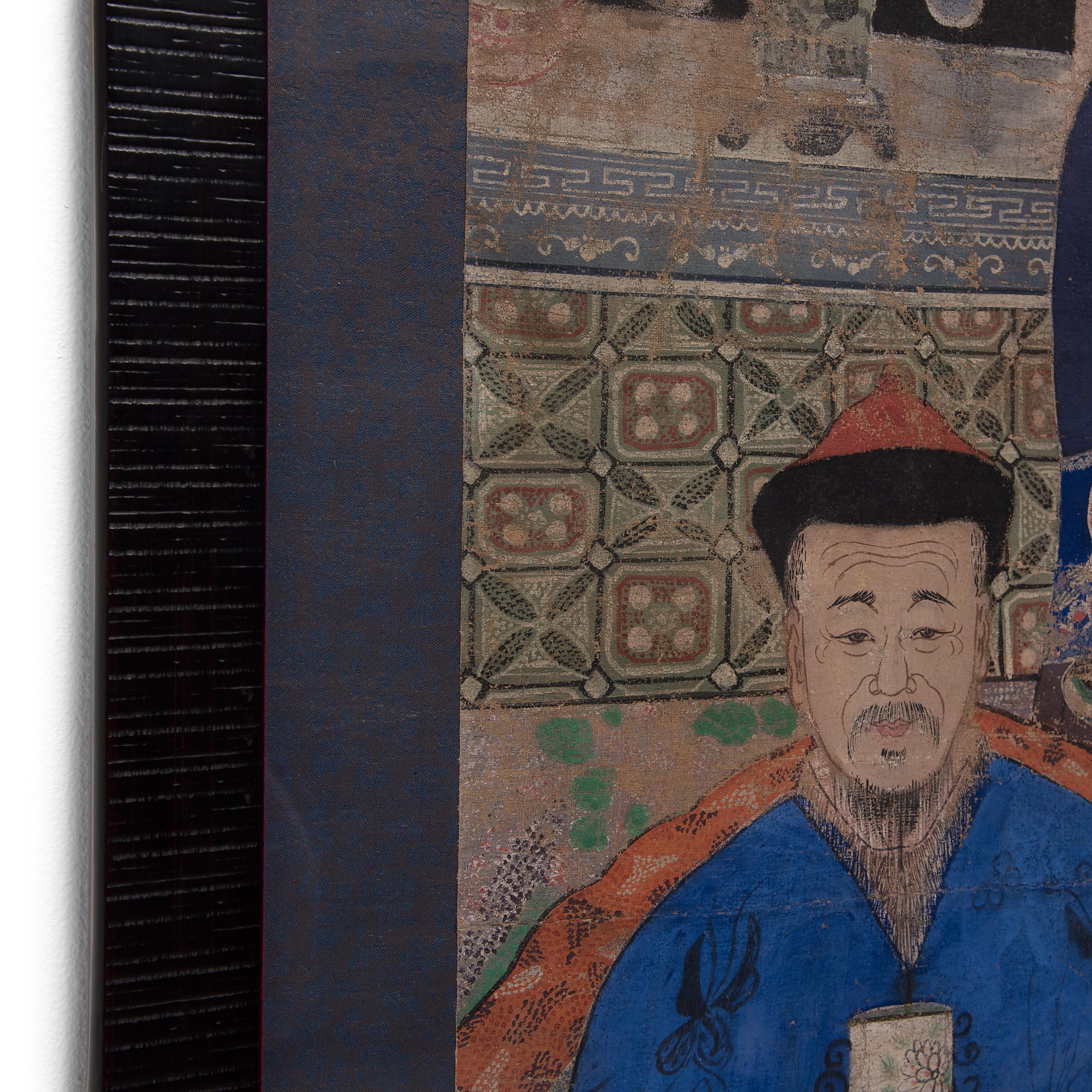 Gerahmtes chinesisches Ancestor-Porträt, um 1900 (Chinesisch) im Angebot
