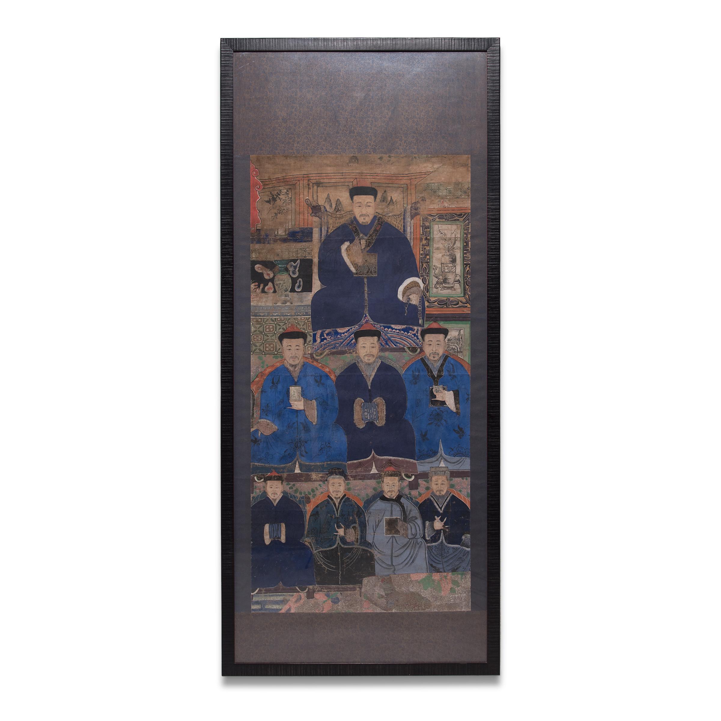 Gerahmtes chinesisches Ancestor-Porträt, um 1900 (Gemalt) im Angebot