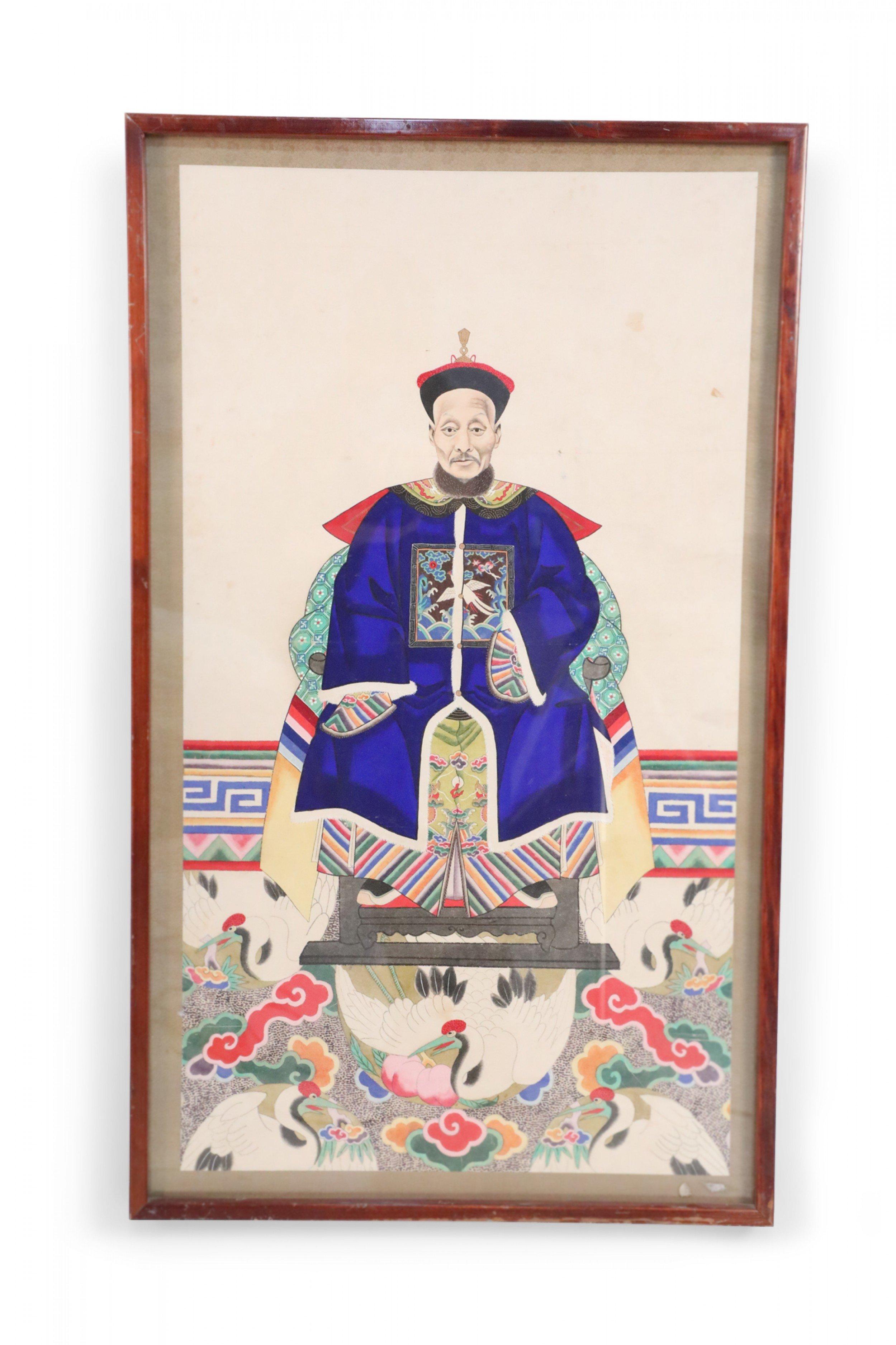 Mated Pair of Framed Chinese Ancestor Portraits In Good Condition In New York, NY