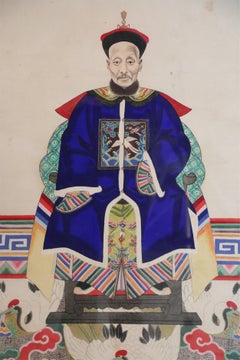 Framed Chinese Ancestor Portrait Print with Royal Blue Robes