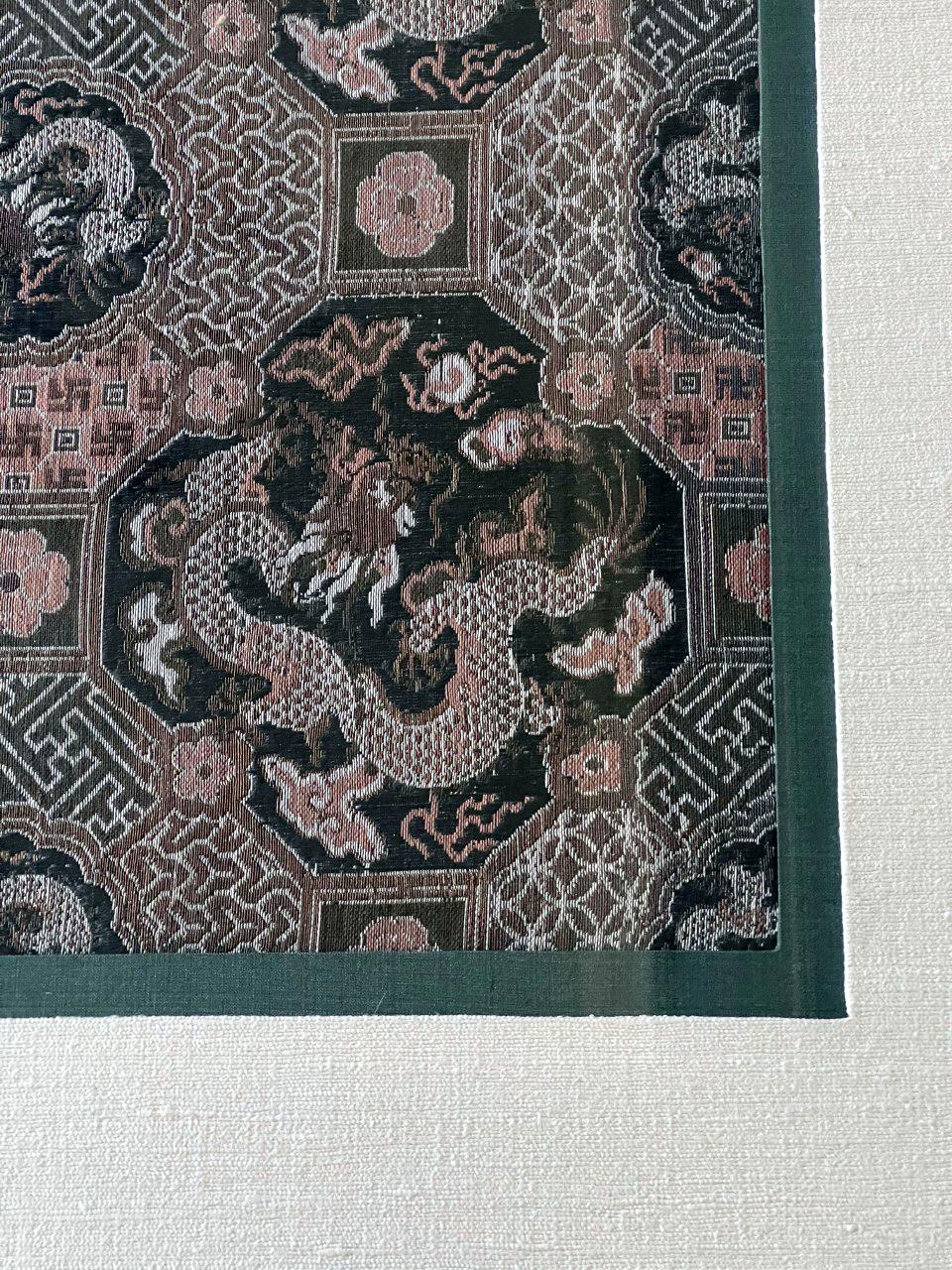 19th Century Framed Chinese Antique Brocade Dragon Panel For Sale