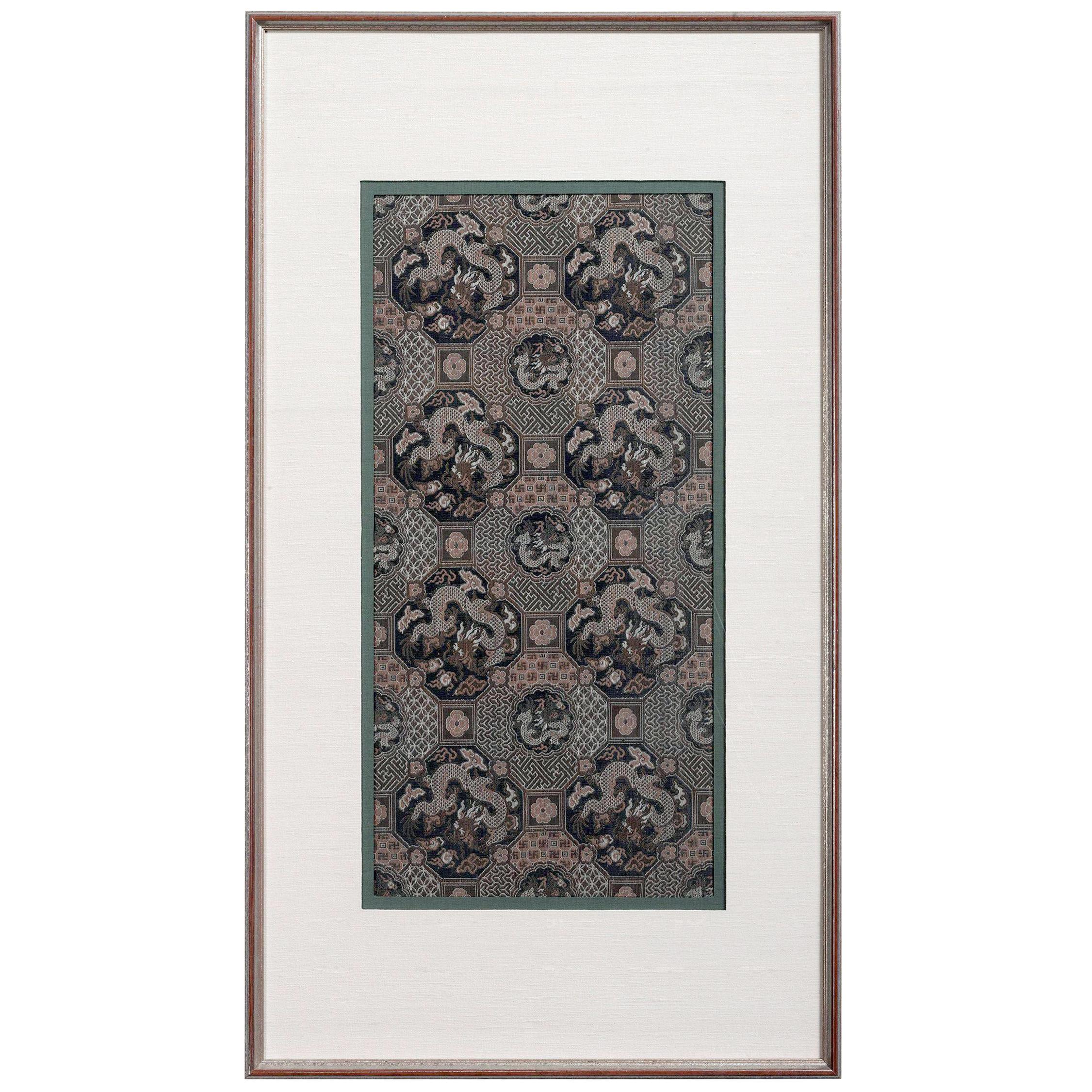 Framed Chinese Antique Brocade Dragon Panel For Sale