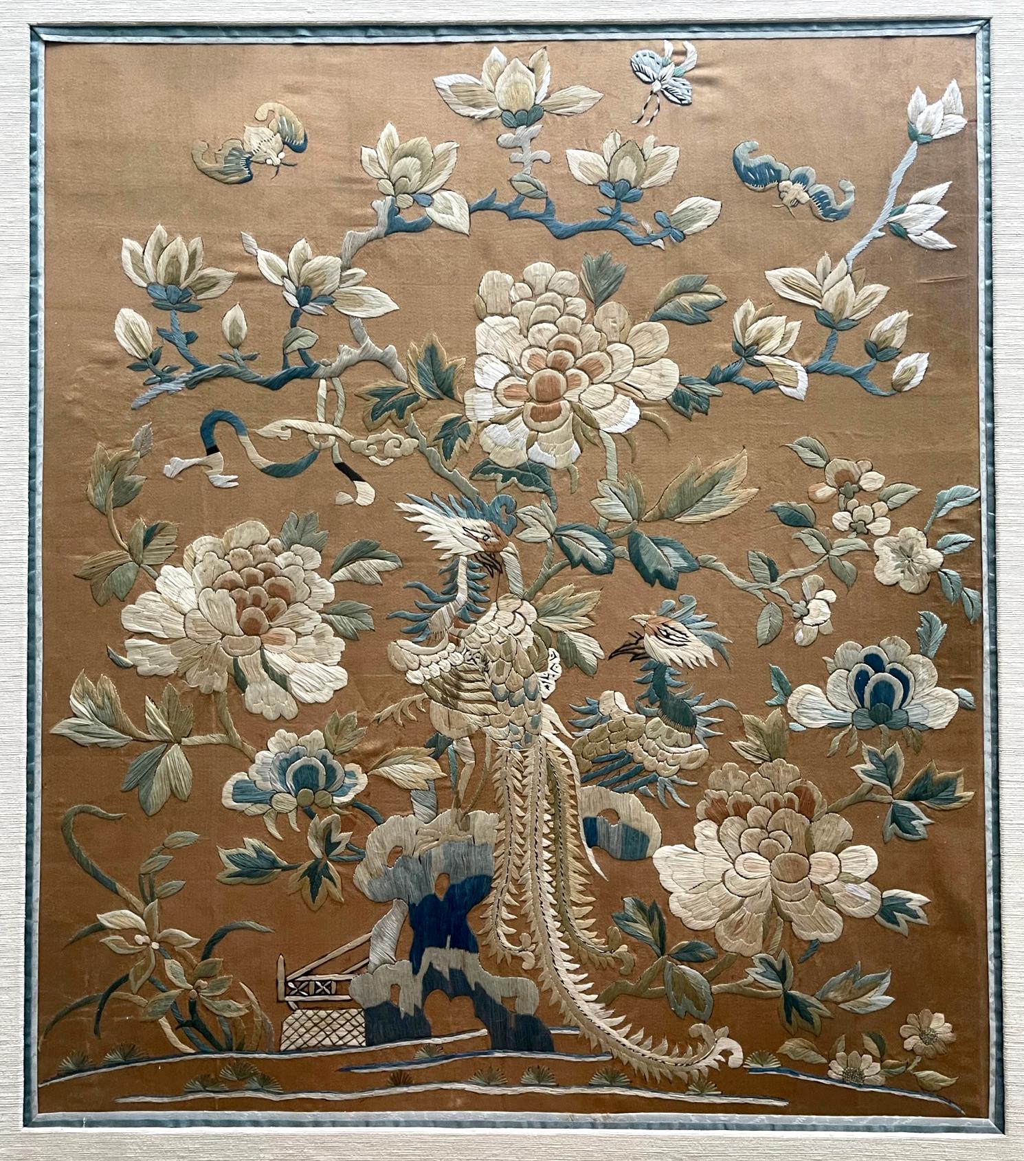 Chinese Export Framed Chinese Antique Silk Embroidery Panel