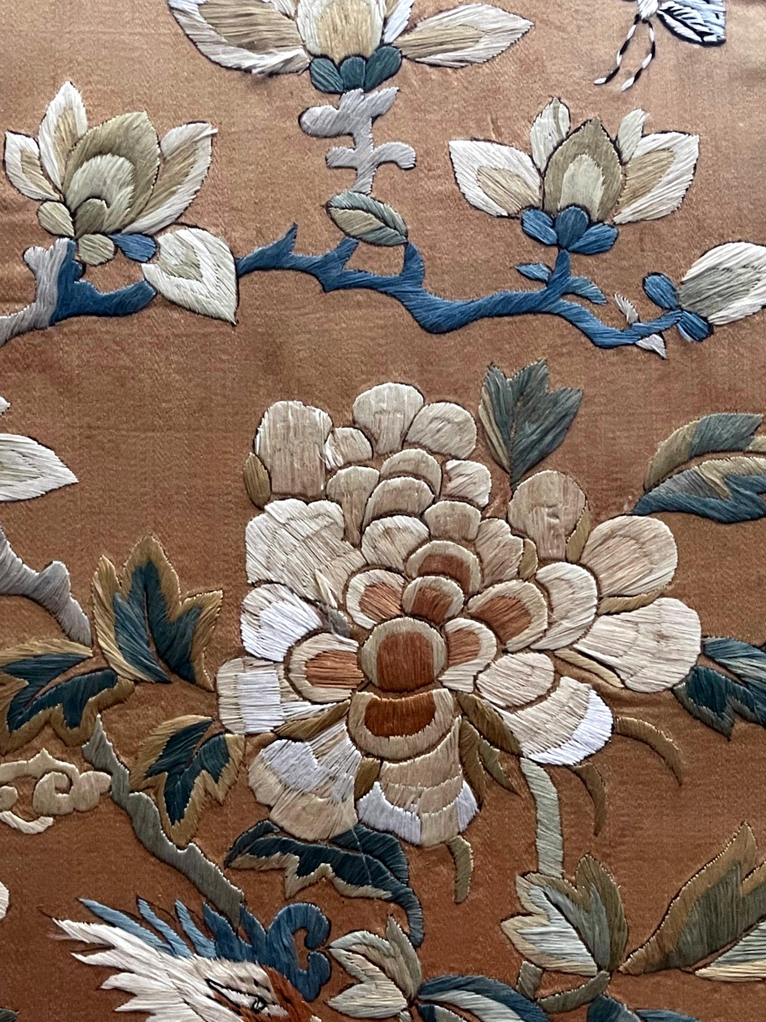 19th Century Framed Chinese Antique Silk Embroidery Panel