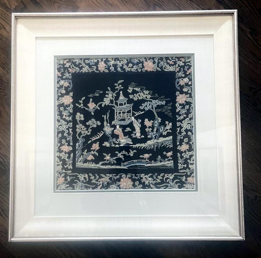 Chinese Export Framed Chinese Antique Textile Qing Dynasty Provenance For Sale