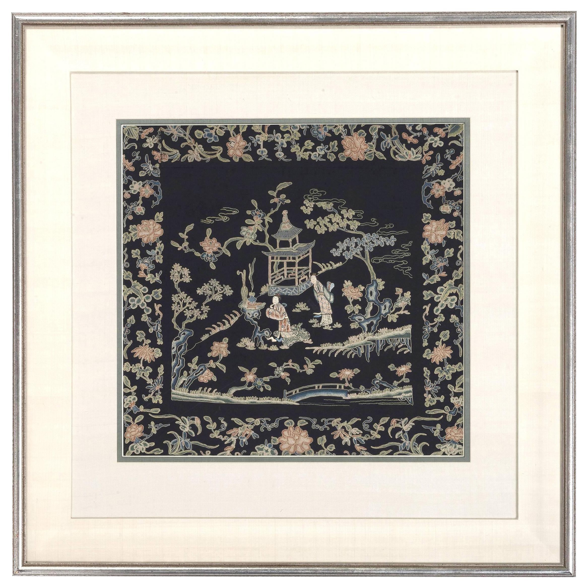 Framed Chinese Antique Textile Qing Dynasty Provenance For Sale