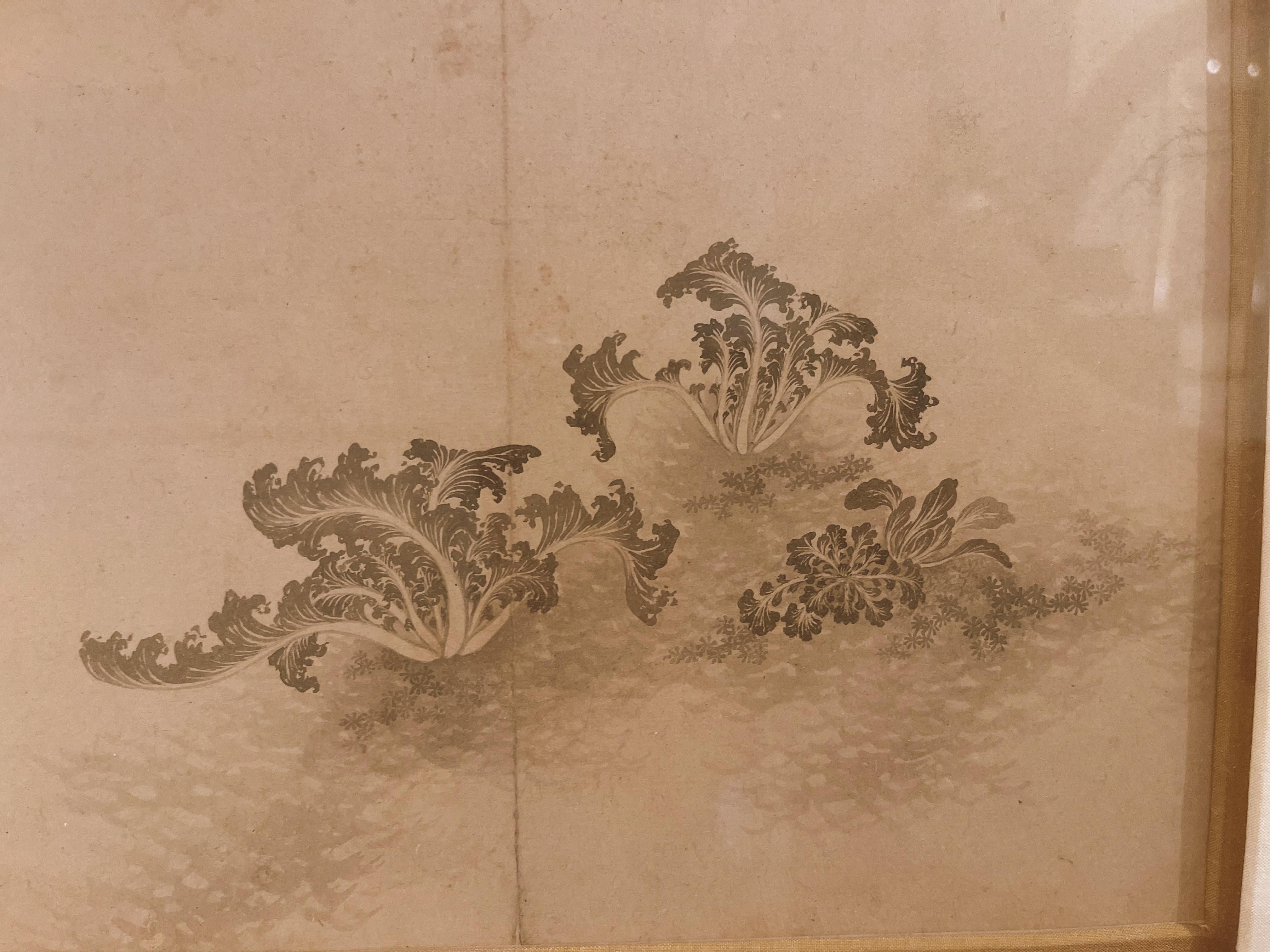 Peint à la main Peinture au pinceau chinoise encadrée représentant des plantes  en vente