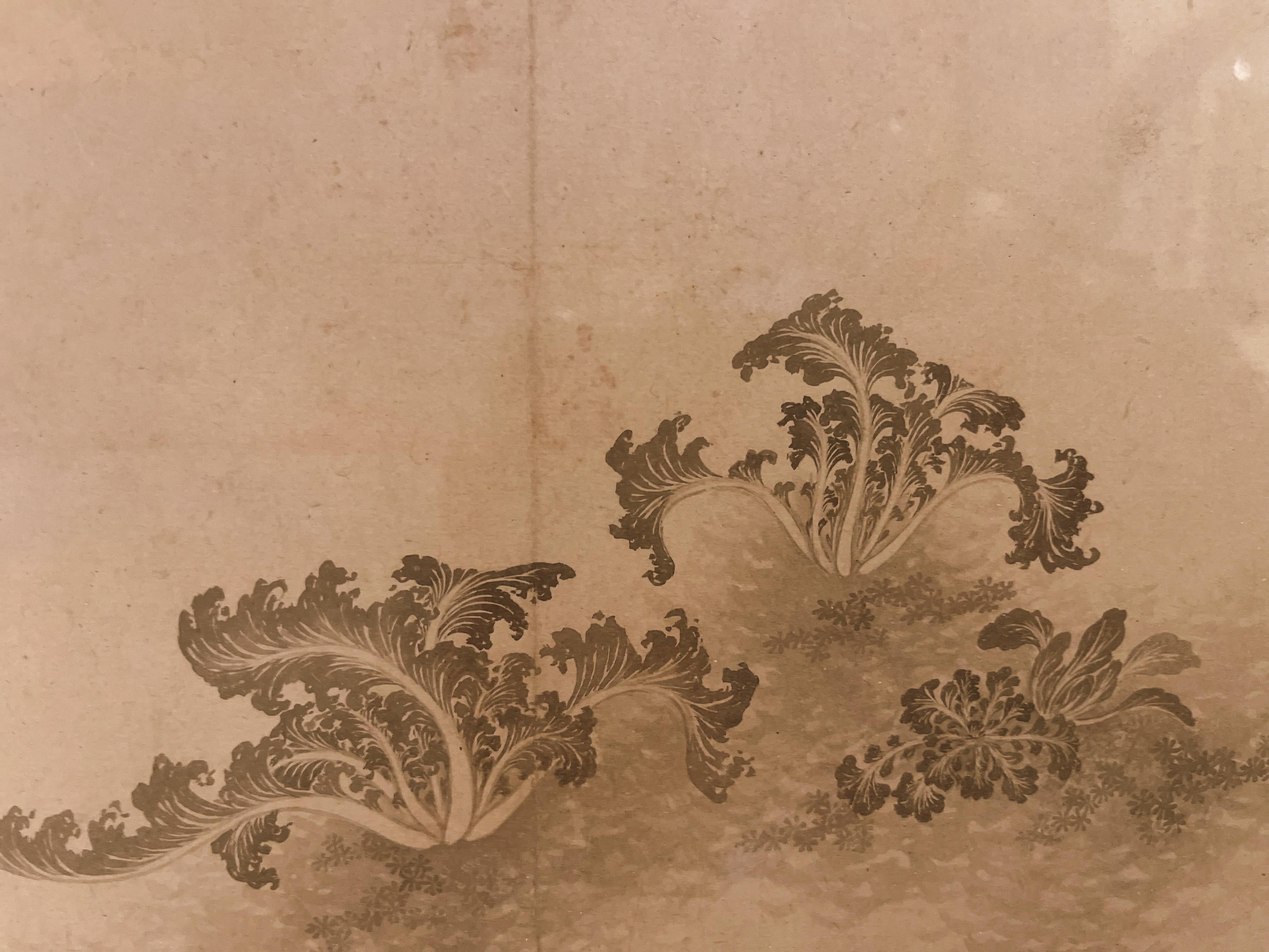 19th Century Framed Chinese Brush Painting of Plants  For Sale