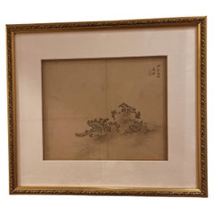 Antique Framed Chinese Brush Painting of Plants 