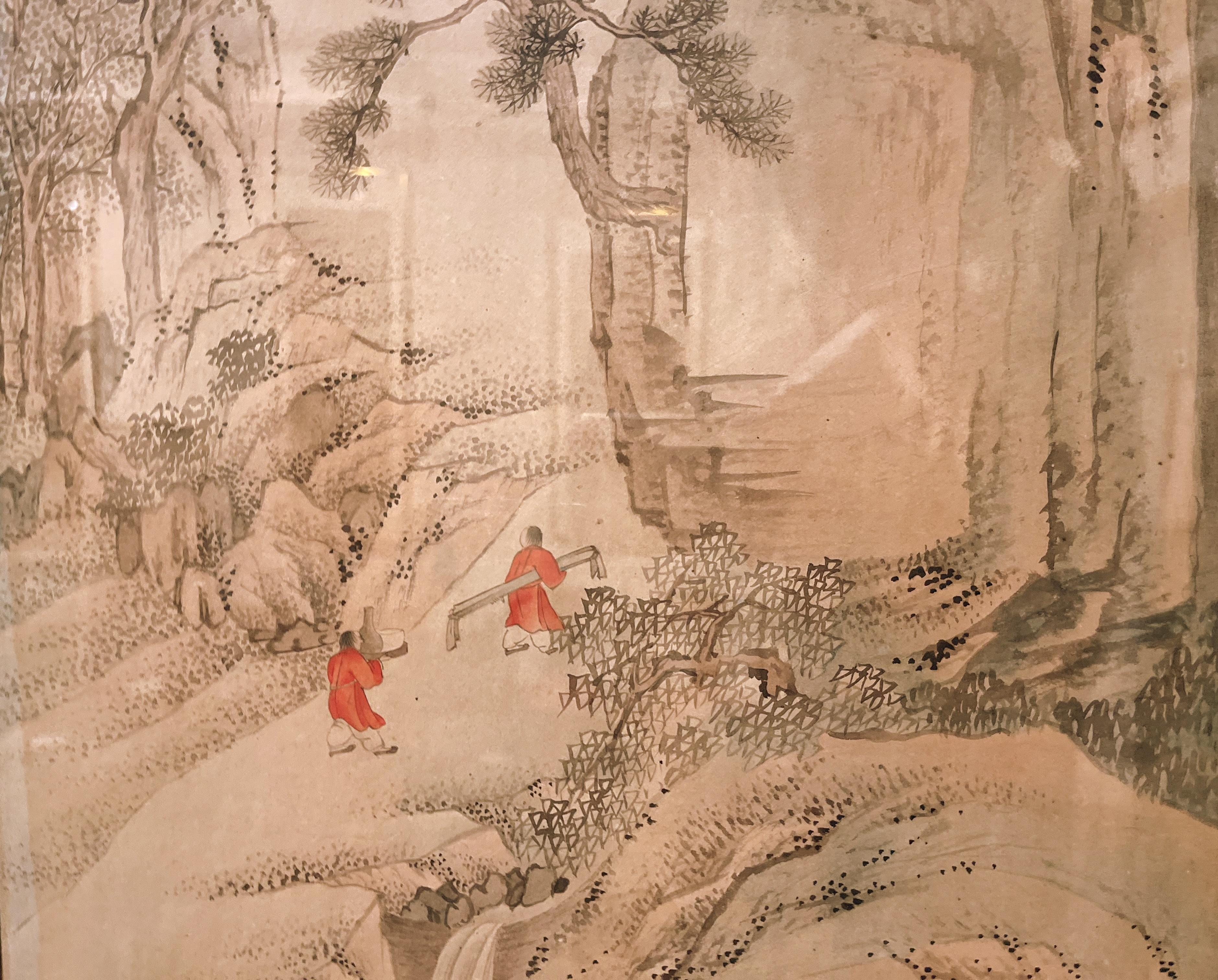 Gerahmtes chinesisches Pinselgemälde von Scholars Leisure in der Landschaft  im Angebot 1