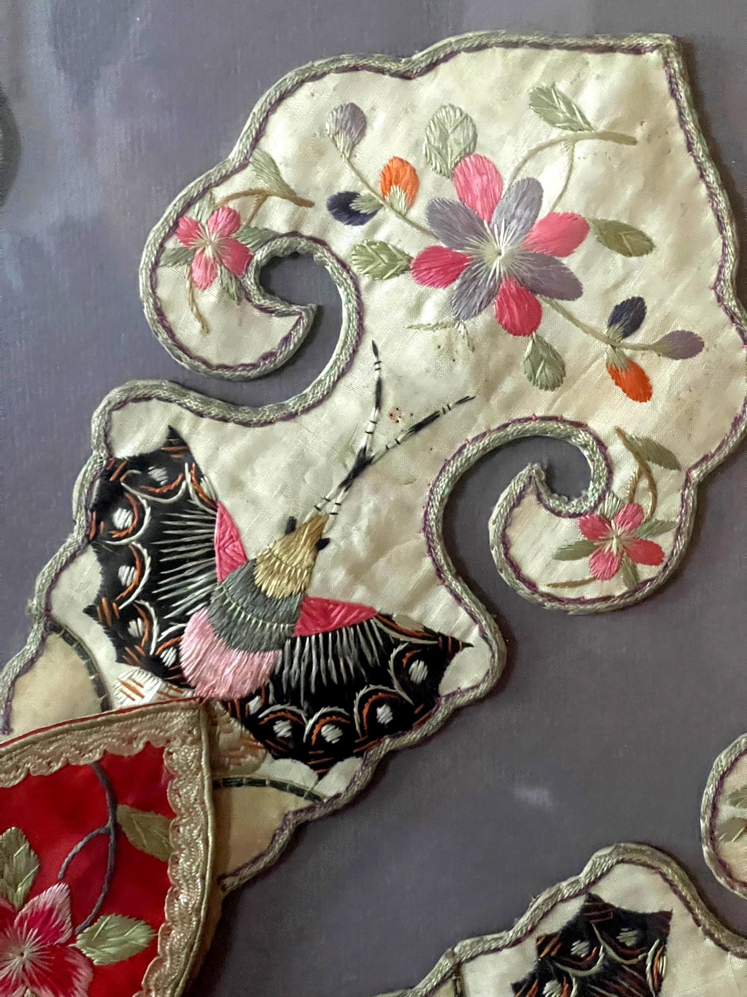 Framed Chinese Embroidered Silk Collar Qing Dynasty For Sale 8