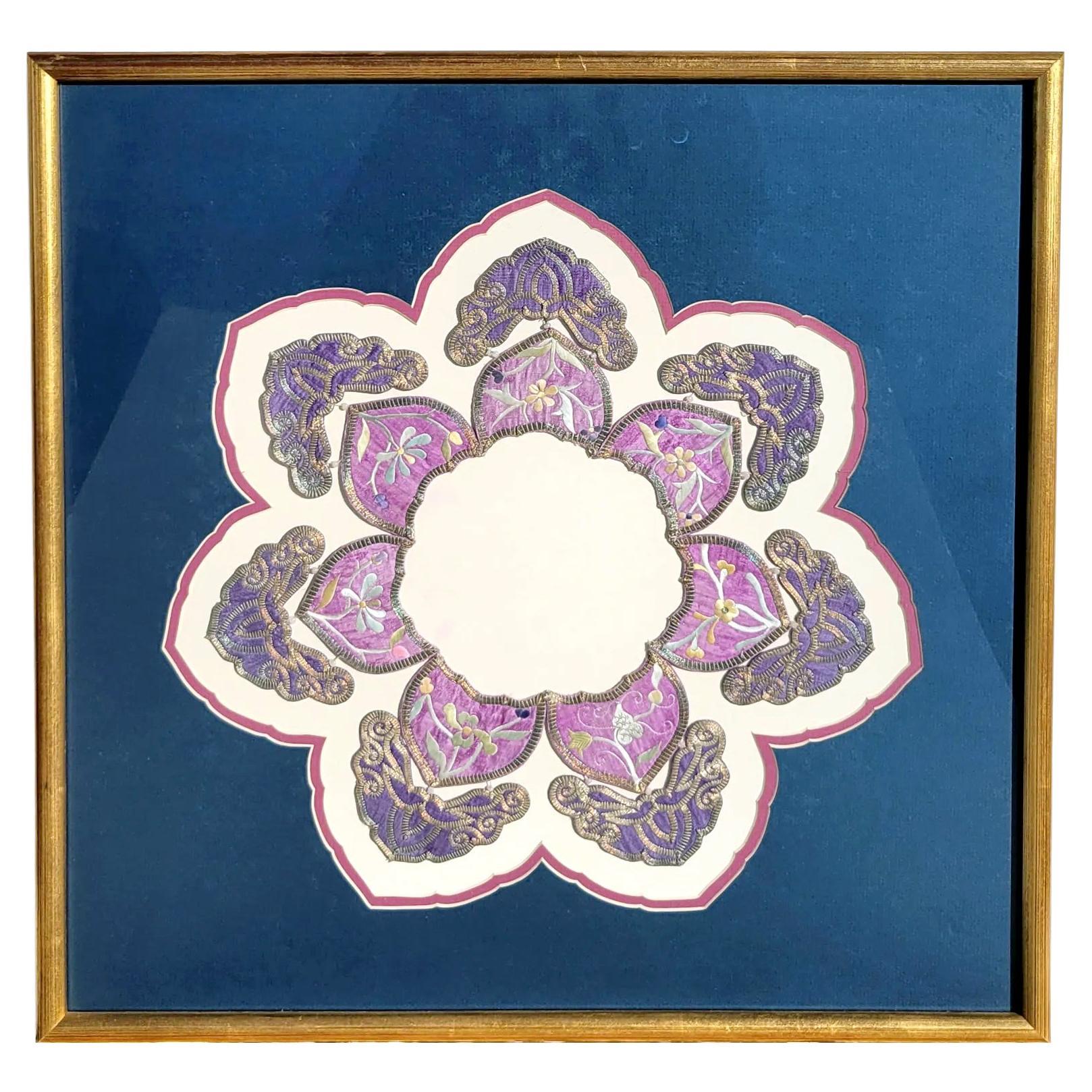 Framed Chinese Embroidered Silk Collar Qing Dynasty For Sale