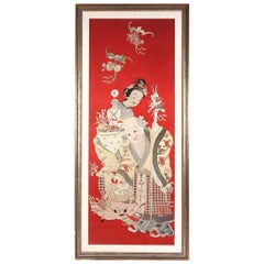 Antique Framed Chinese Embroidery Panel of Longevity Deities