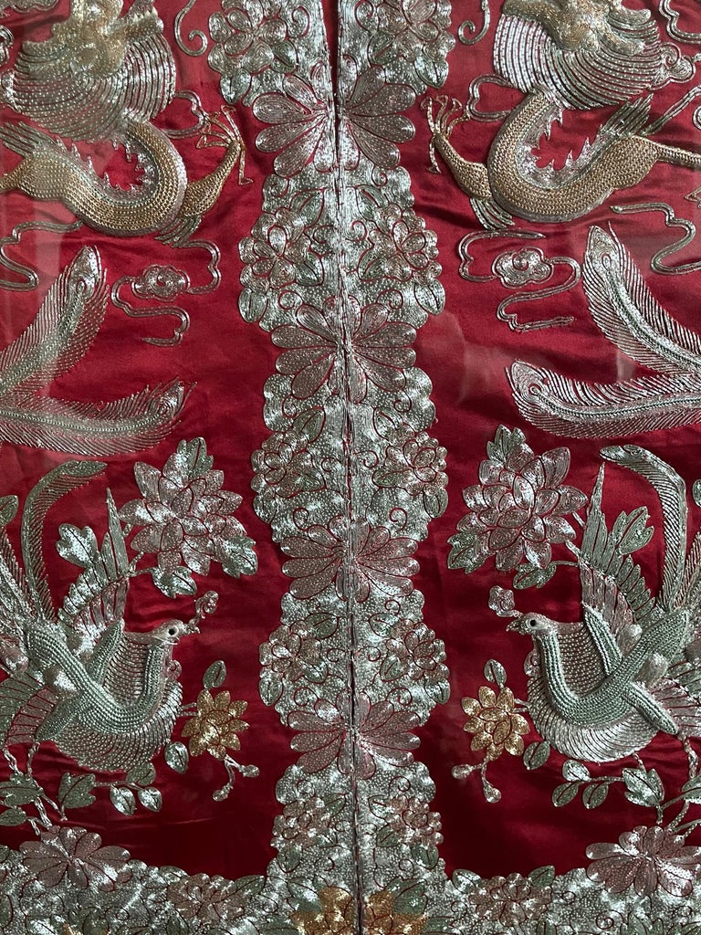 Framed Chinese Embroidery Southern Bridal Jacket In Good Condition For Sale In Atlanta, GA