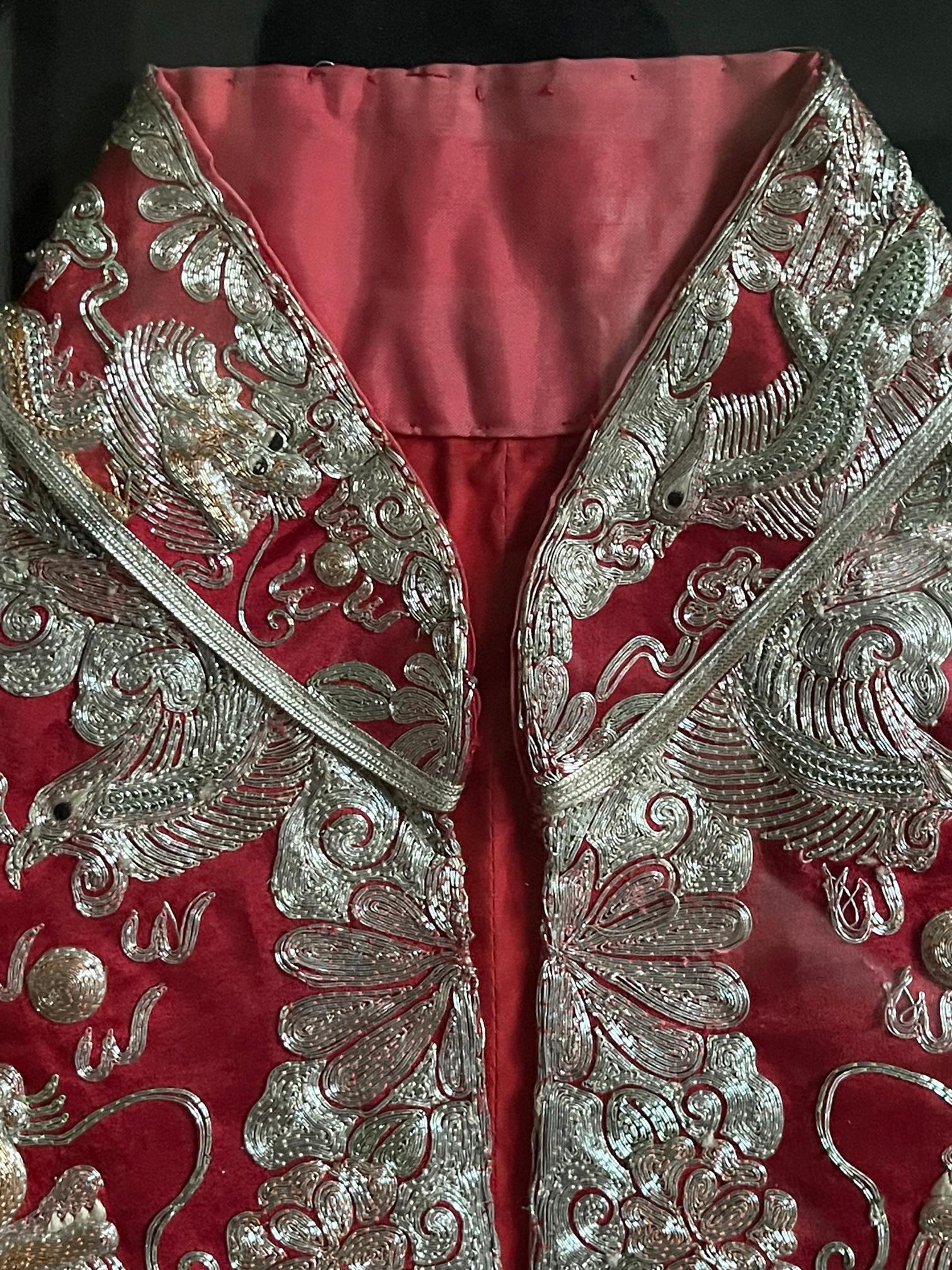 Framed Chinese Embroidery Southern Bridal Jacket In Good Condition For Sale In Atlanta, GA
