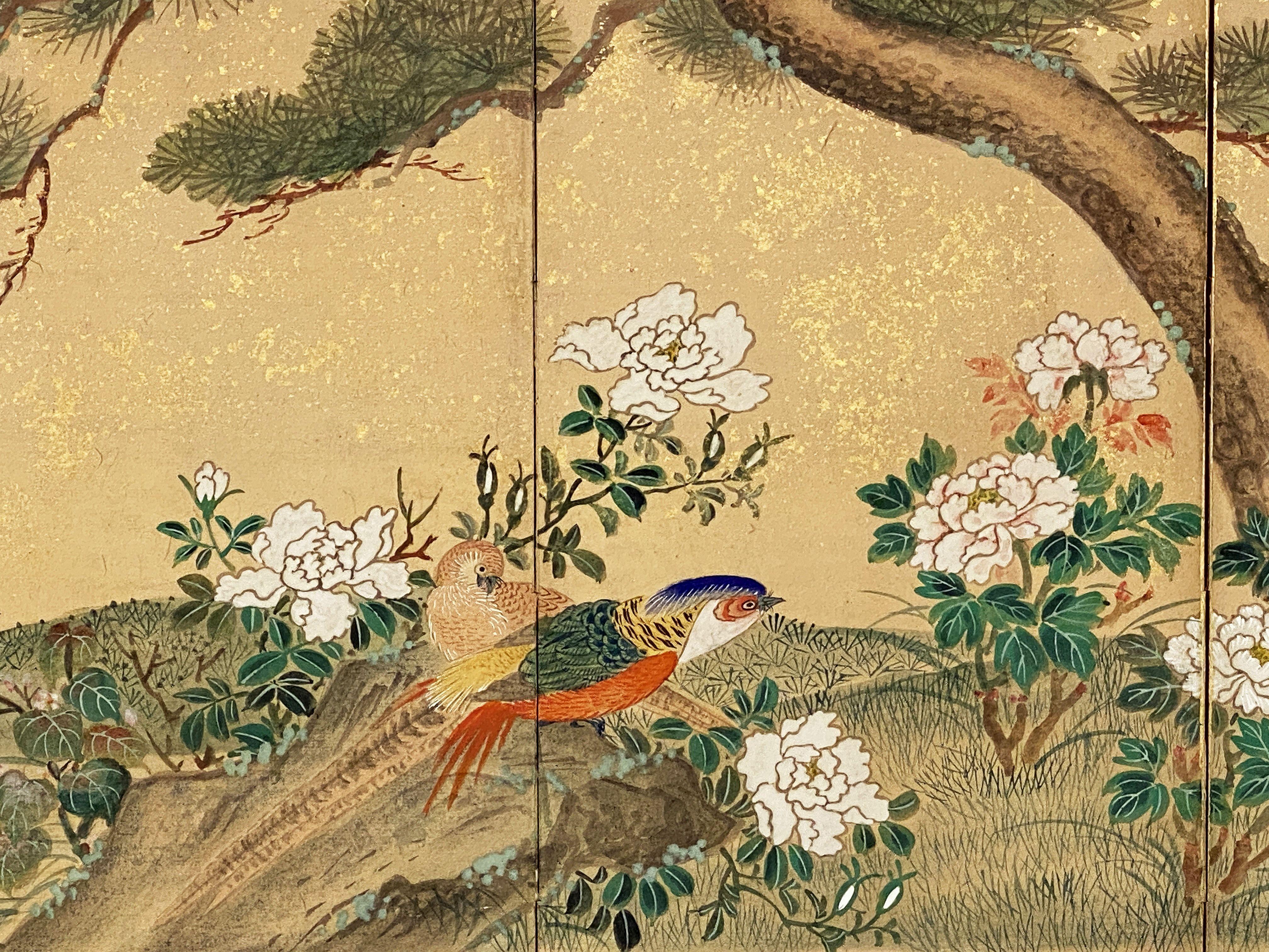 Framed Chinese Hand-Painted Six-Fold Wall-Hanging from the 19th Century For Sale 8