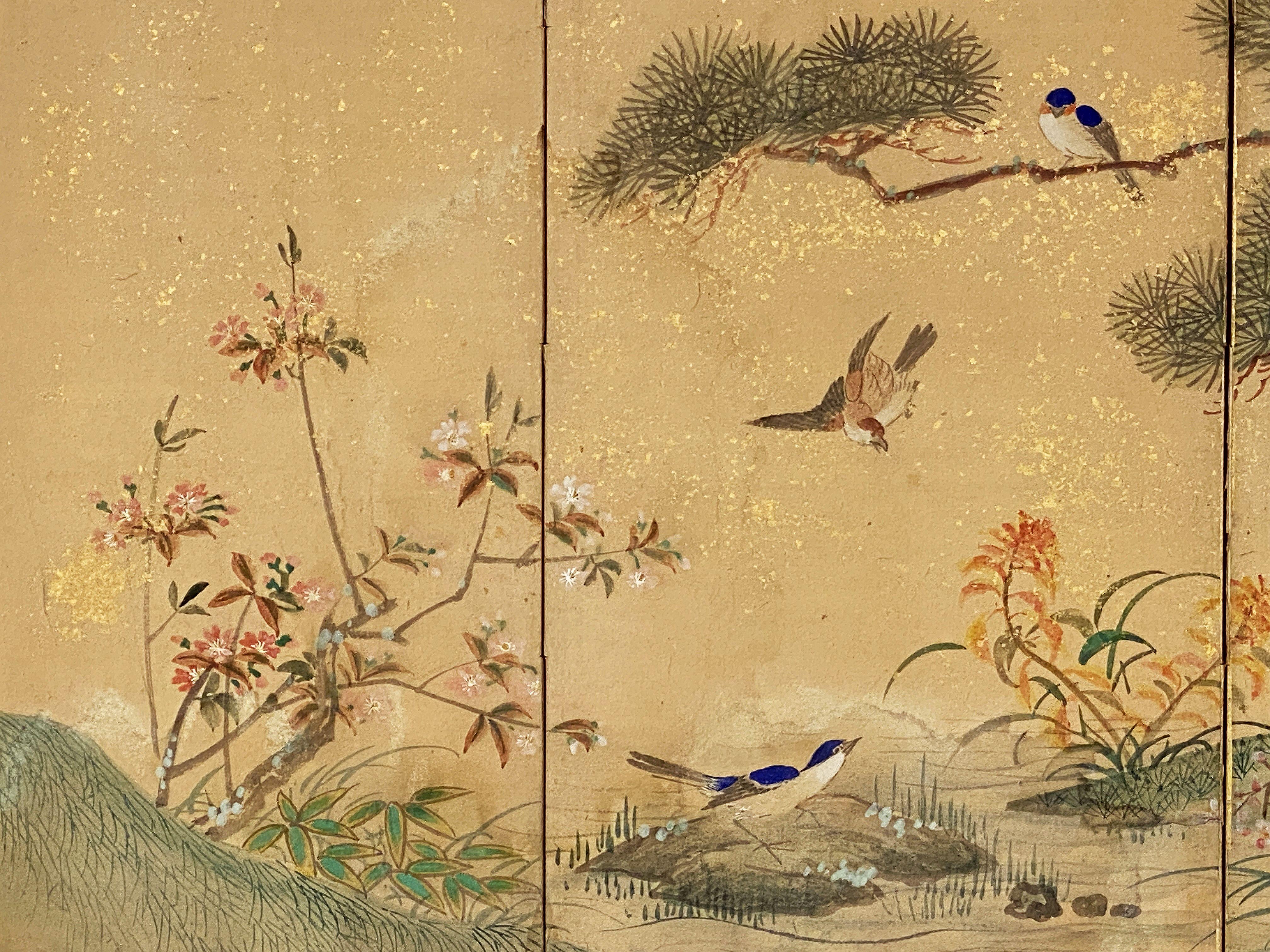 Framed Chinese Hand-Painted Six-Fold Wall-Hanging from the 19th Century For Sale 9