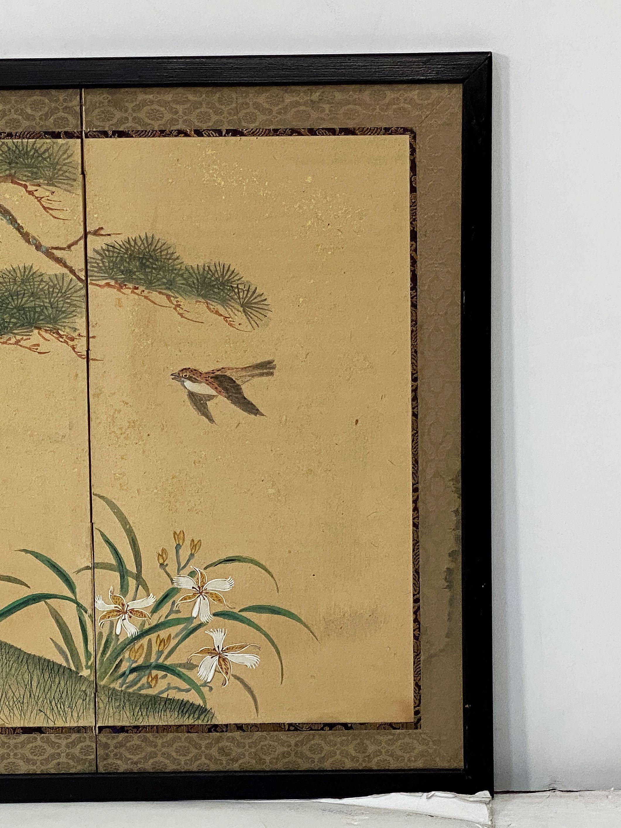 Framed Chinese Hand-Painted Six-Fold Wall-Hanging from the 19th Century For Sale 11