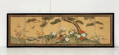 Framed Chinese Hand-Painted Six-Fold Wall-Hanging from the 19th Century