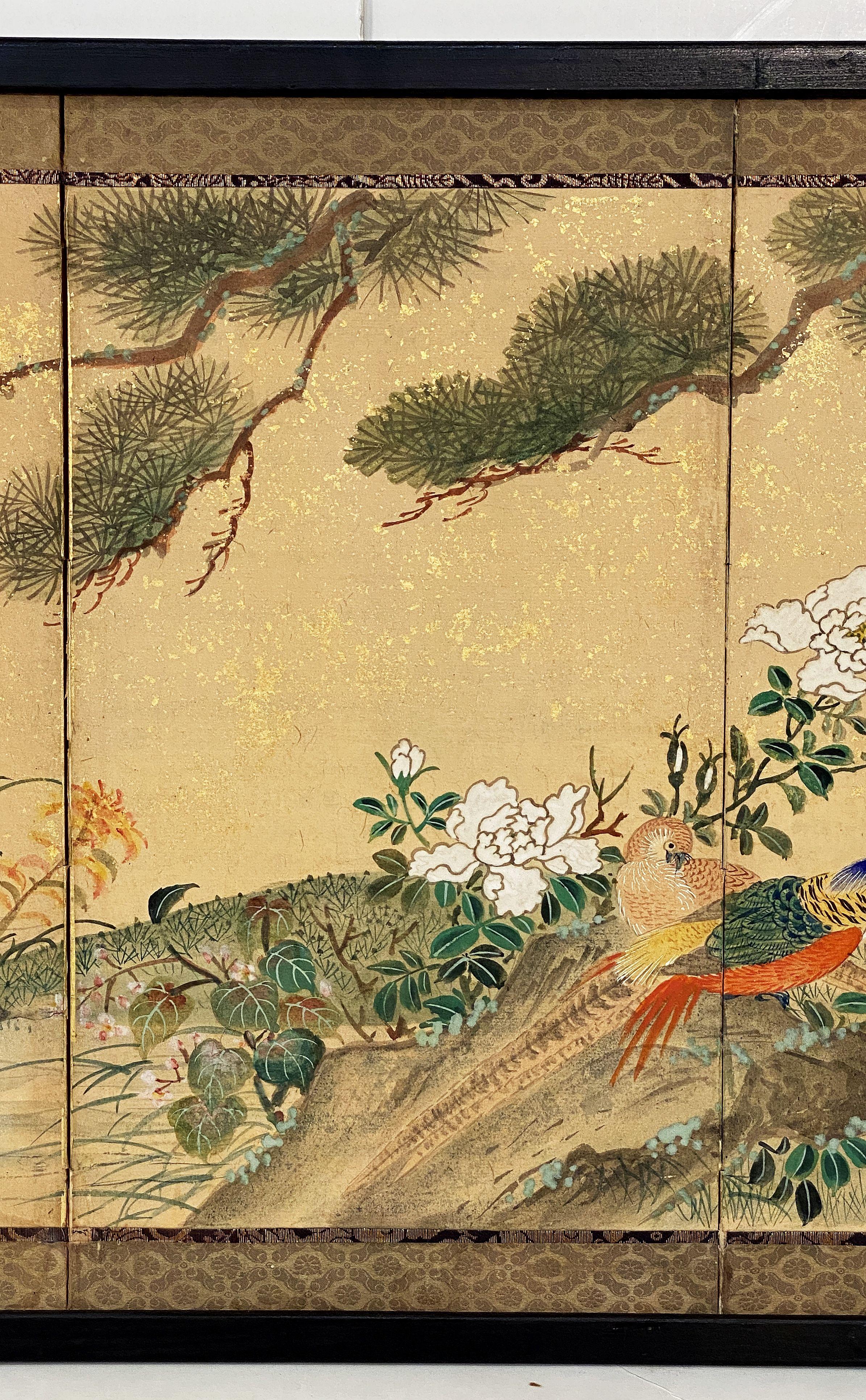 Framed Chinese Hand-Painted Six-Fold Wall-Hanging from the 19th Century For Sale 1