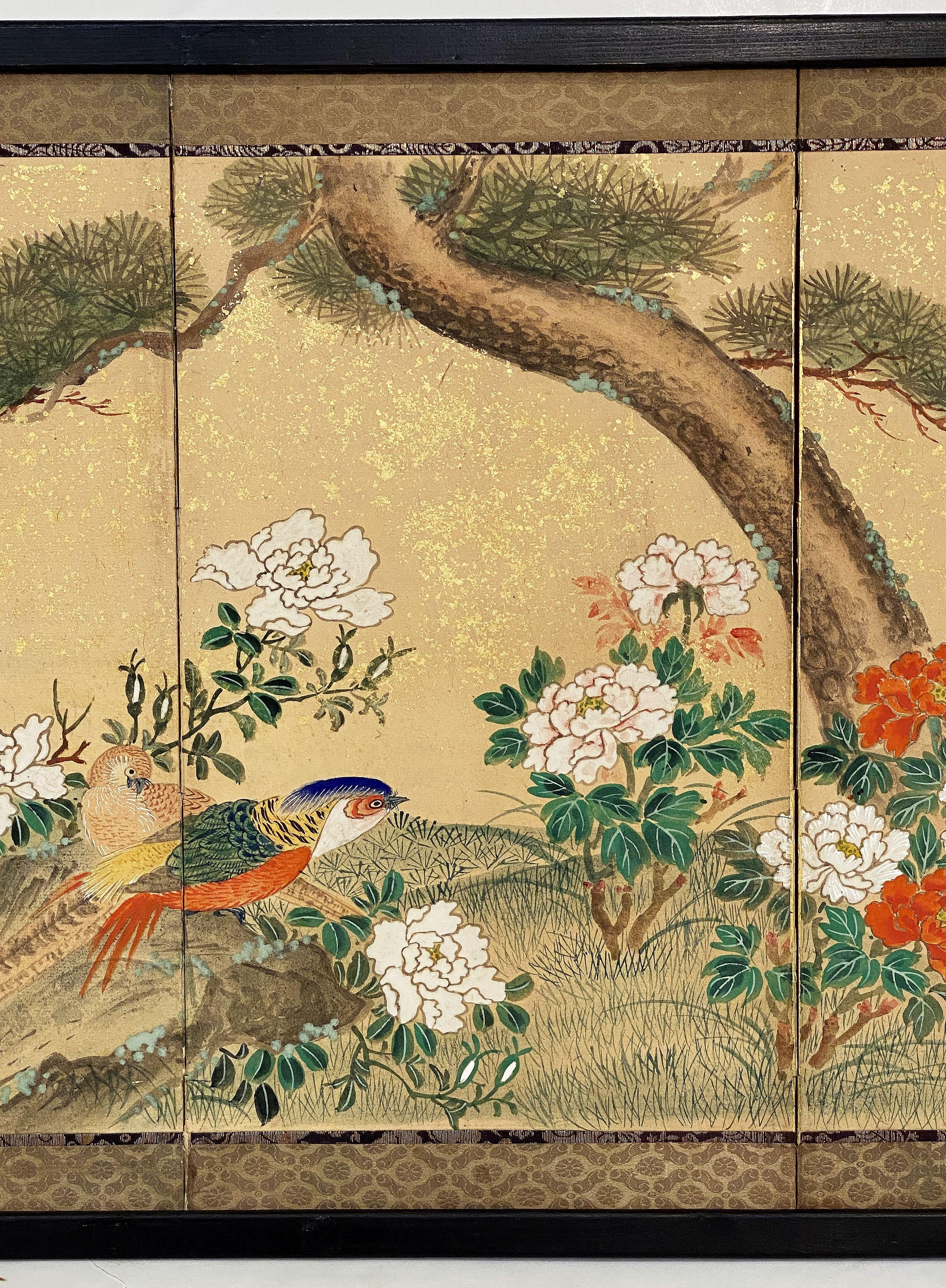 Framed Chinese Hand-Painted Six-Fold Wall-Hanging from the 19th Century For Sale 2