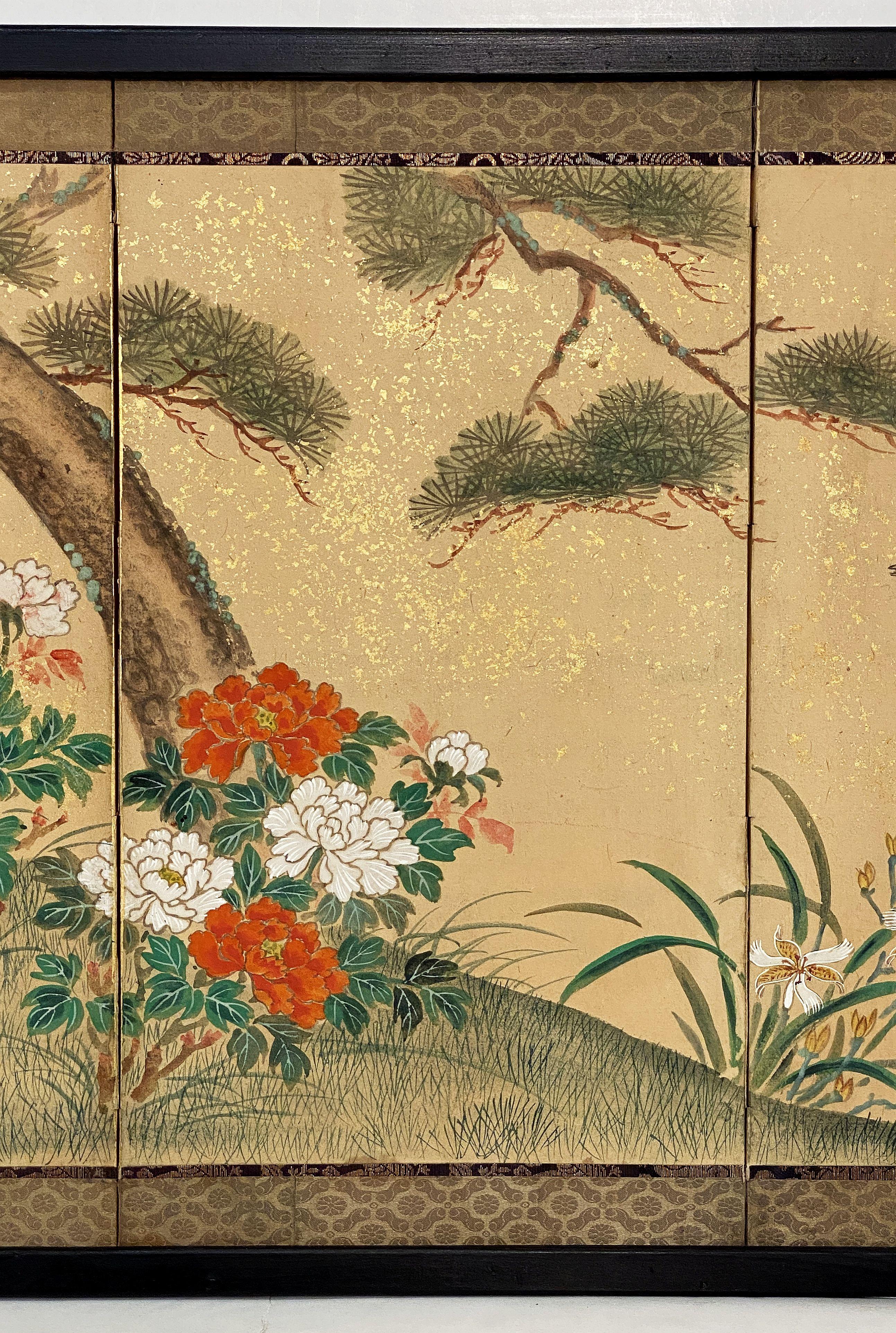 Framed Chinese Hand-Painted Six-Fold Wall-Hanging from the 19th Century For Sale 3
