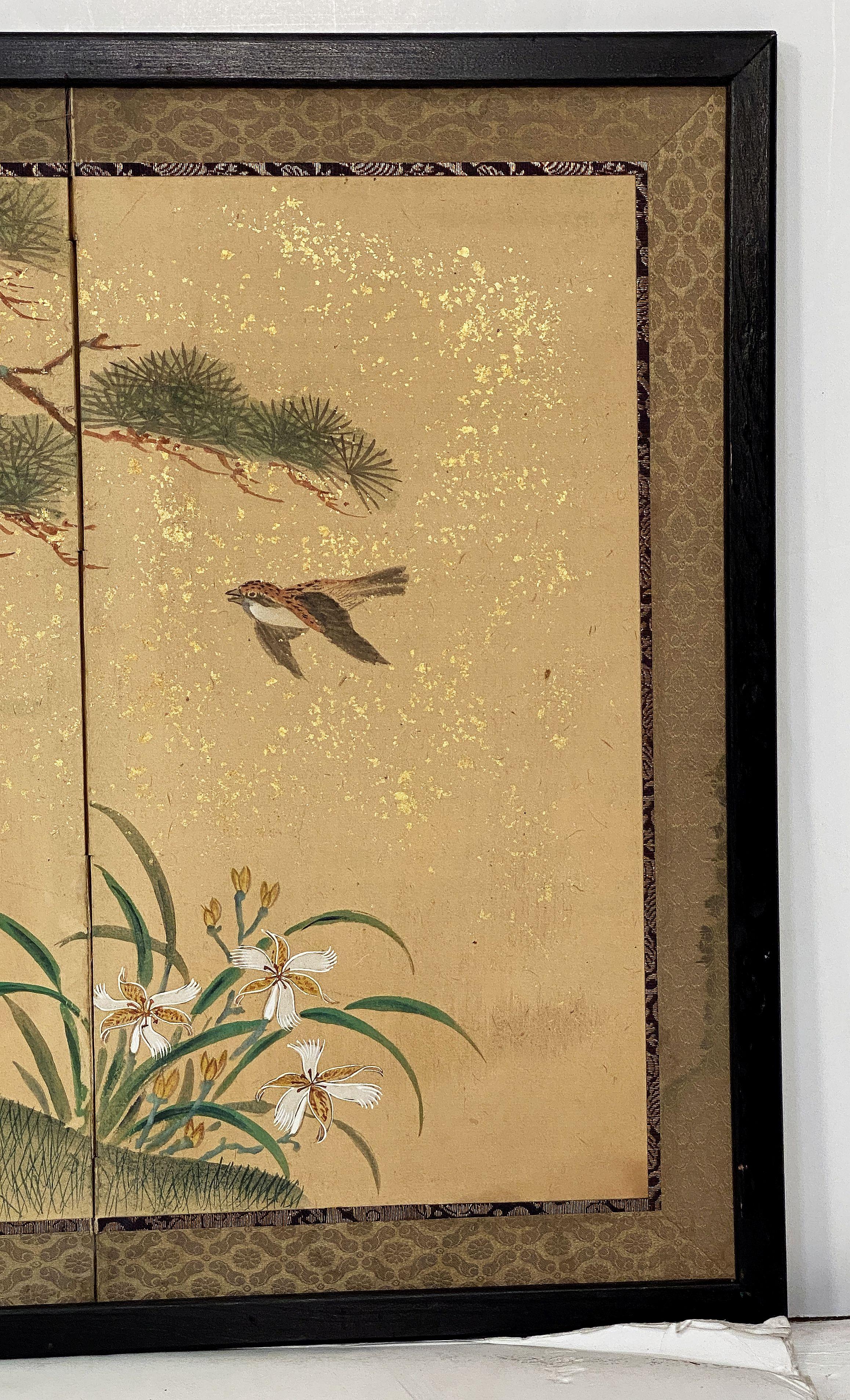Framed Chinese Hand-Painted Six-Fold Wall-Hanging from the 19th Century For Sale 4