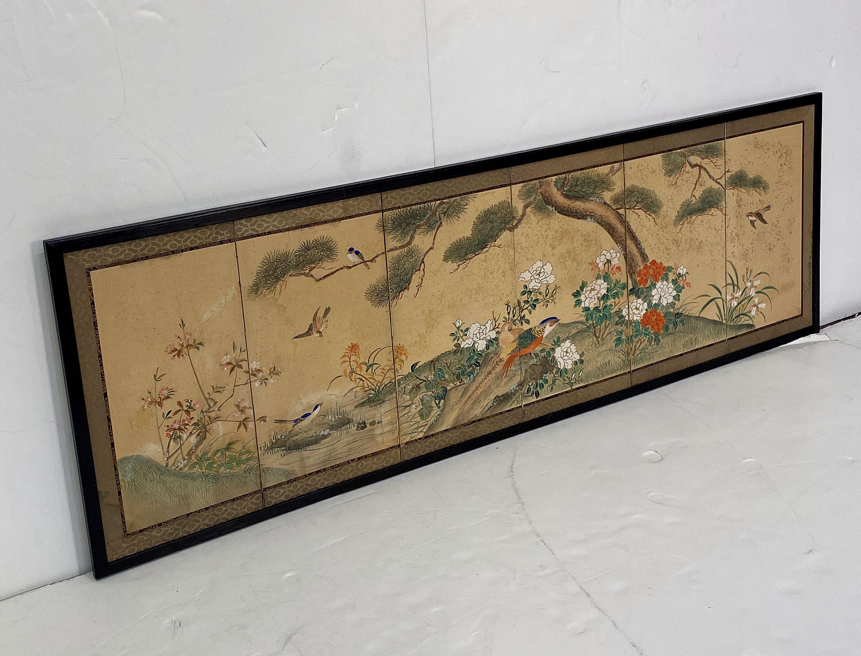 Framed Chinese Hand-Painted Six-Fold Wall-Hanging from the 19th Century For Sale 5