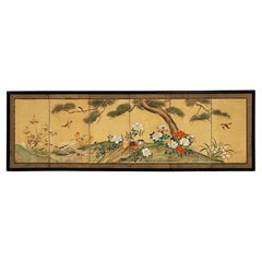 Framed Chinese Hand-Painted Six-Fold Wall-Hanging from the 19th Century