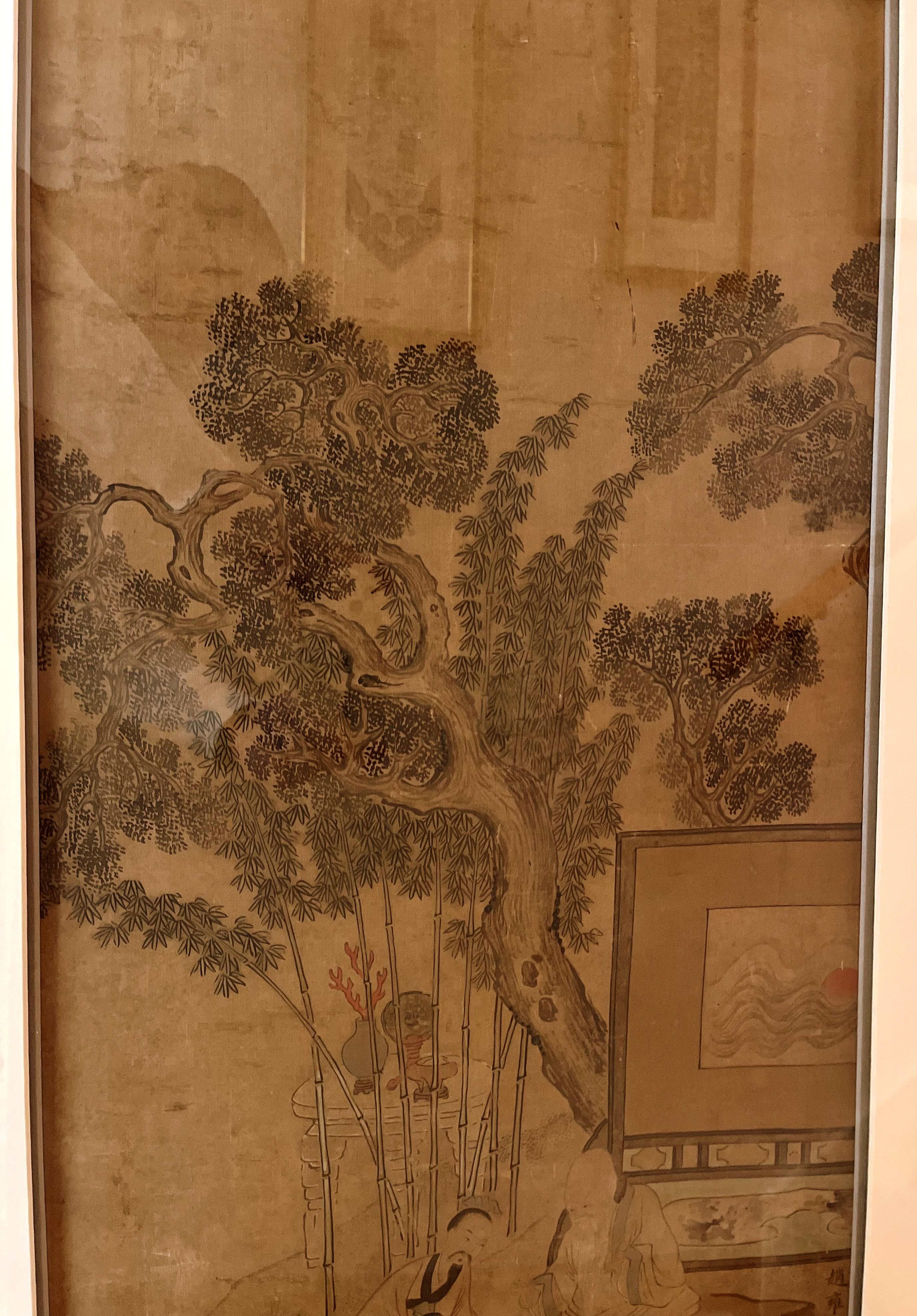Framed Chinese Painting of Landscape of Scholars Playing the Game In Good Condition For Sale In Greenwich, CT