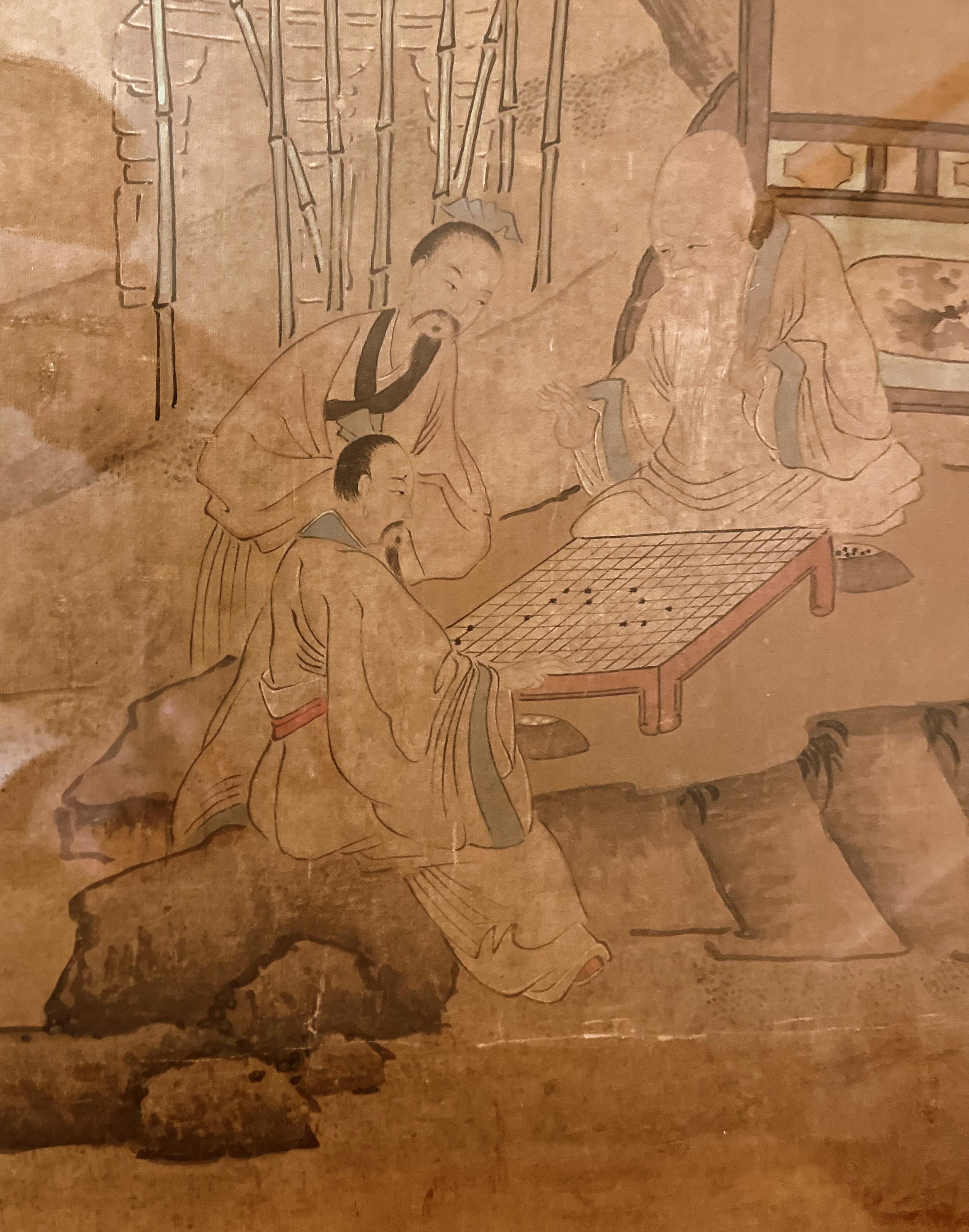 Framed Chinese Painting of Landscape of Scholars Playing the Game For Sale 1