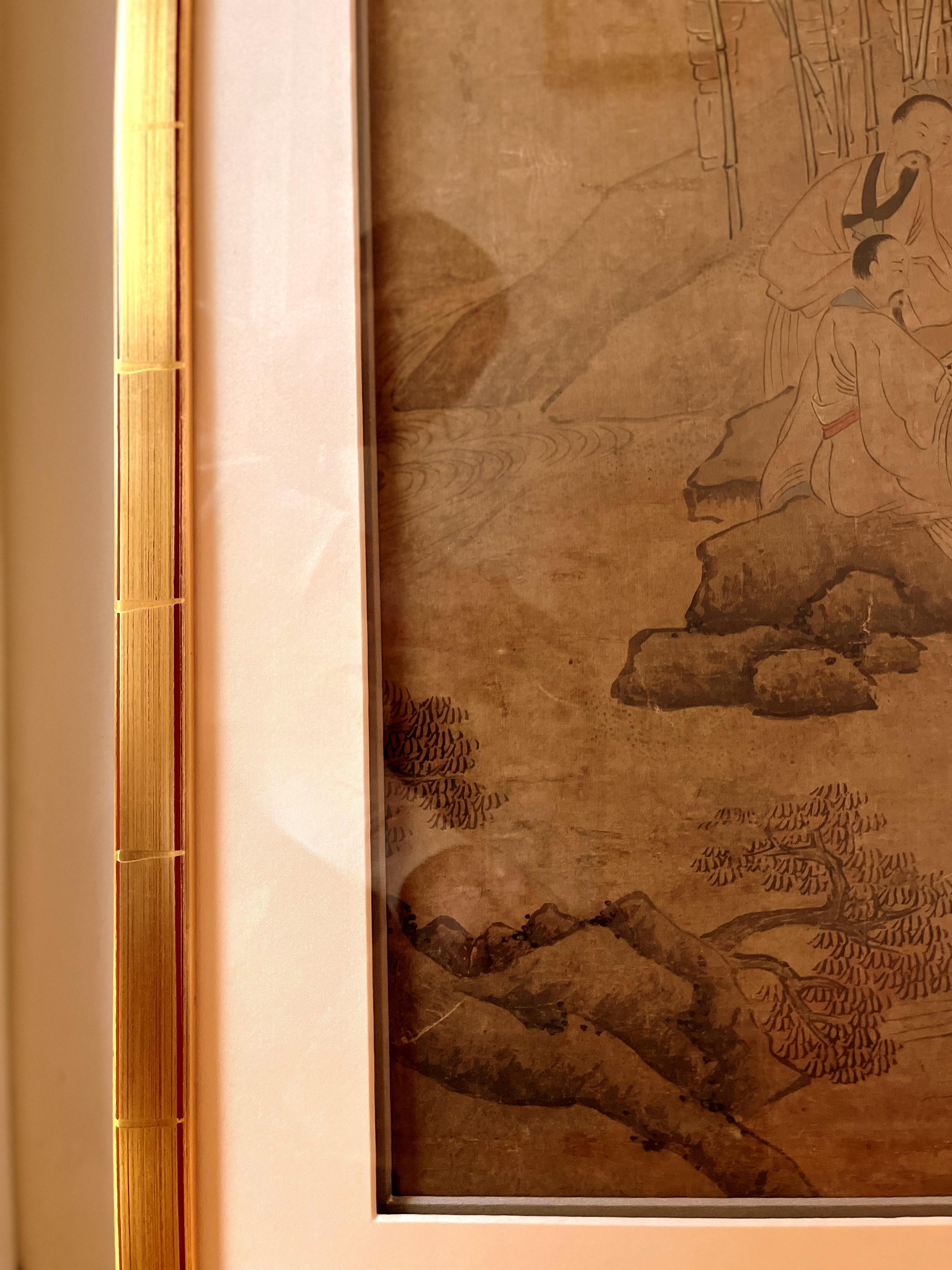 Framed Chinese Painting of Landscape of Scholars Playing the Game For Sale 2
