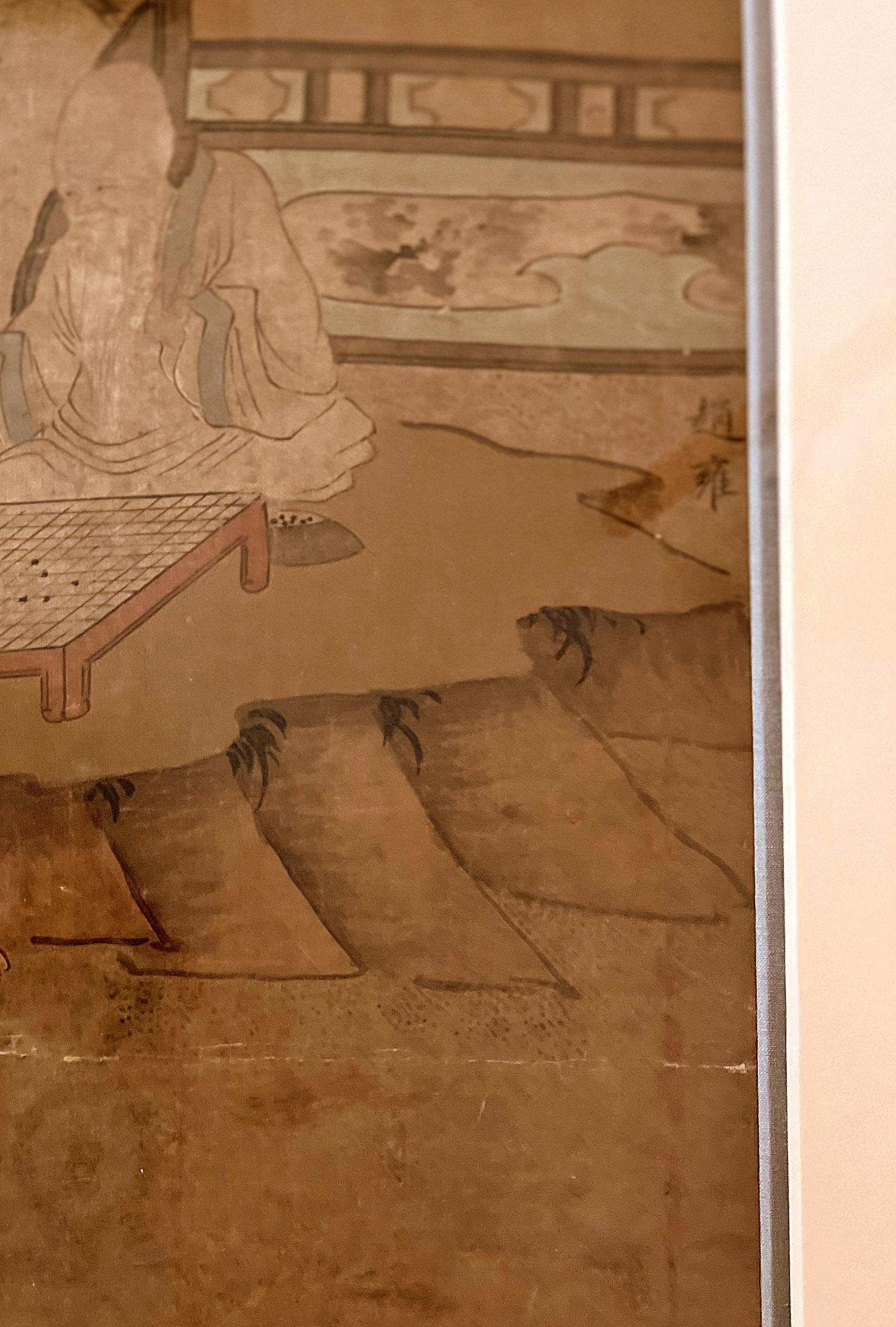Framed Chinese Painting of Landscape of Scholars Playing the Game For Sale 3