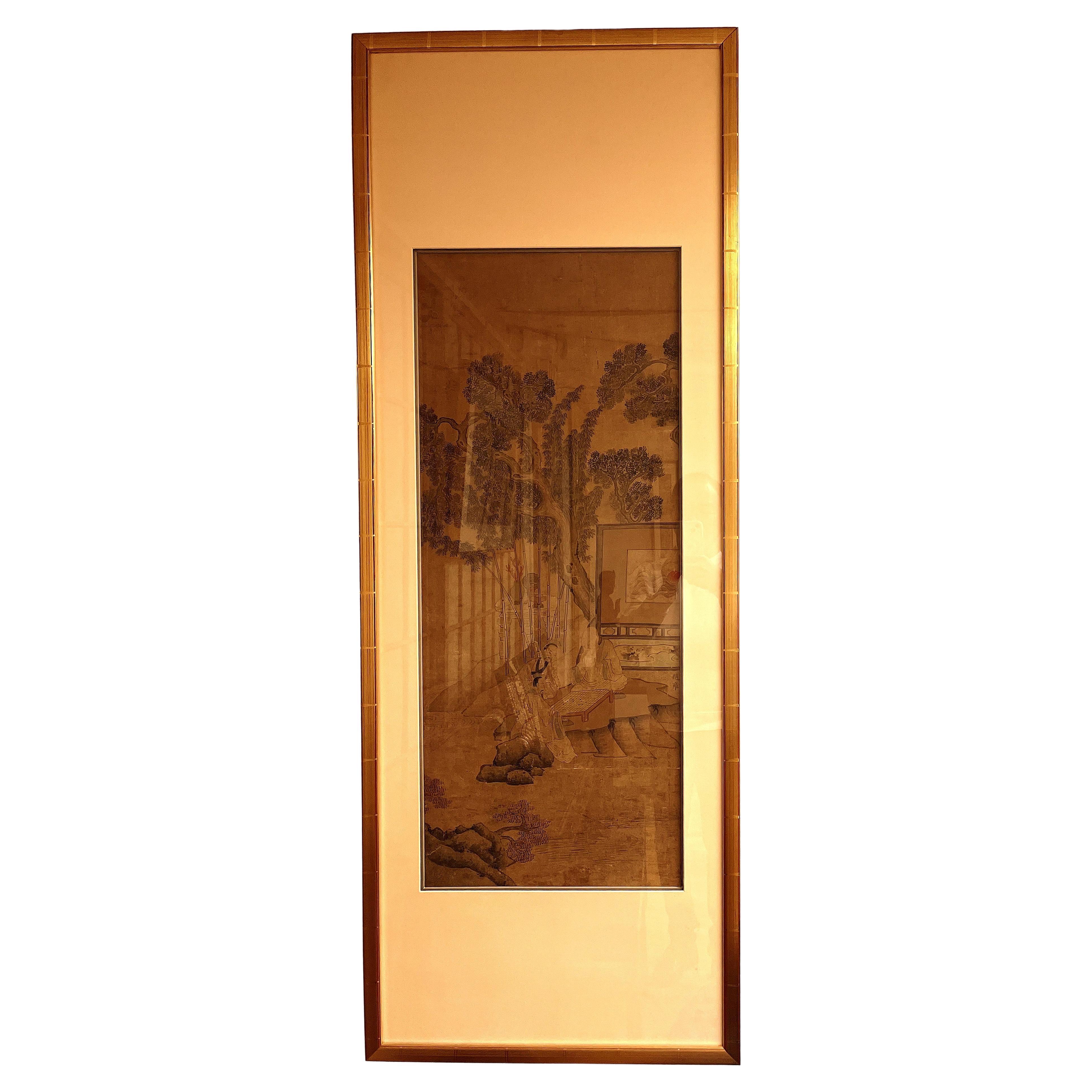 Framed Chinese Painting of Landscape of Scholars Playing the Game