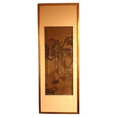 Framed Chinese Painting of Landscape of Scholars Playing the Game