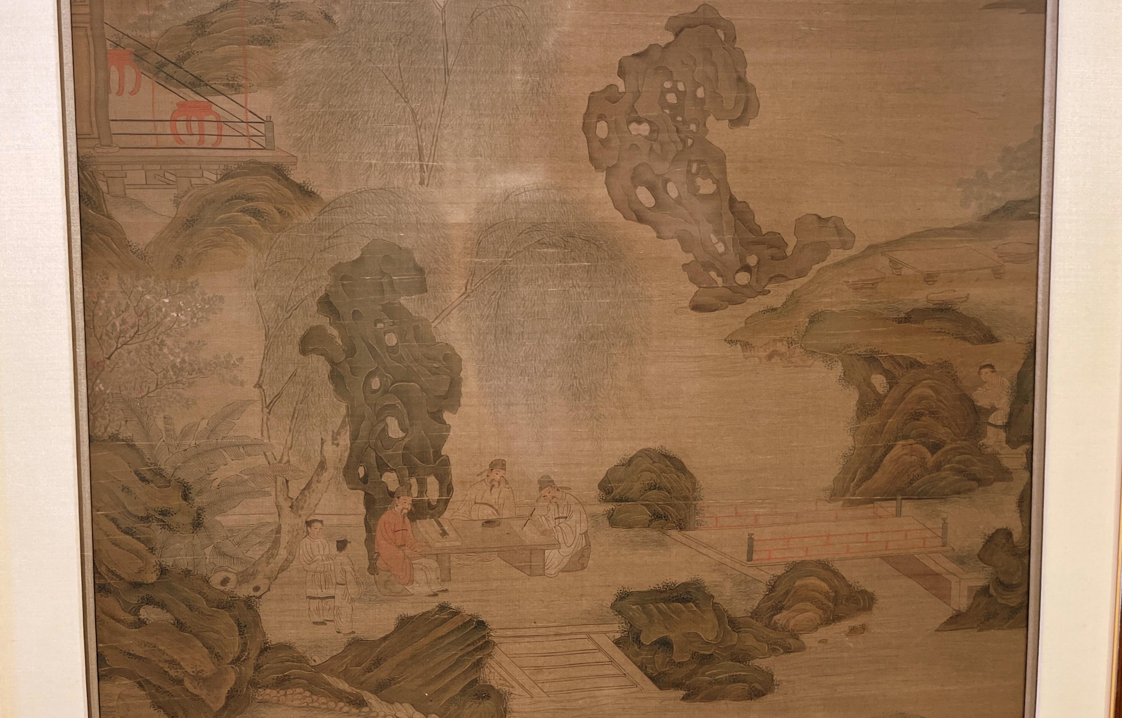 Framed Chinese Painting of Scholars in the Landscape In Good Condition For Sale In Greenwich, CT