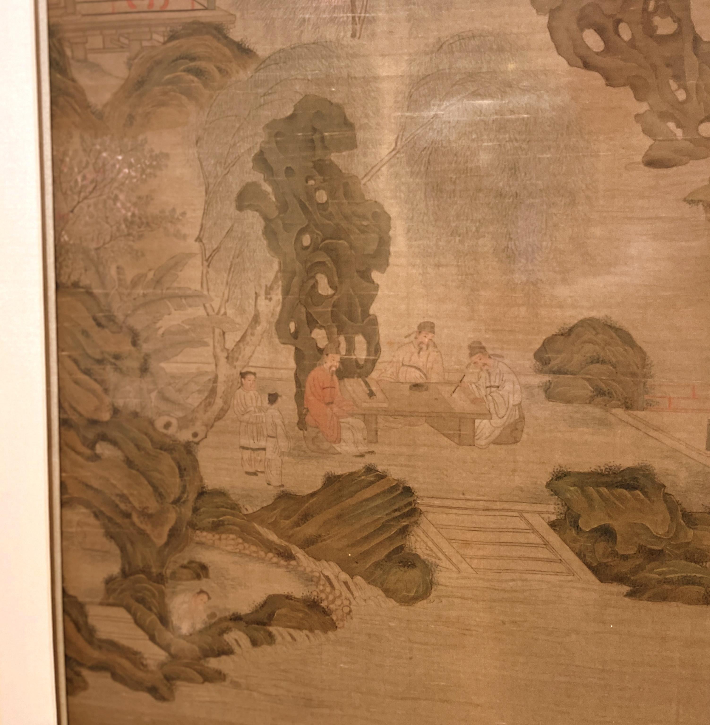 Framed Chinese Painting of Scholars in the Landscape For Sale 1