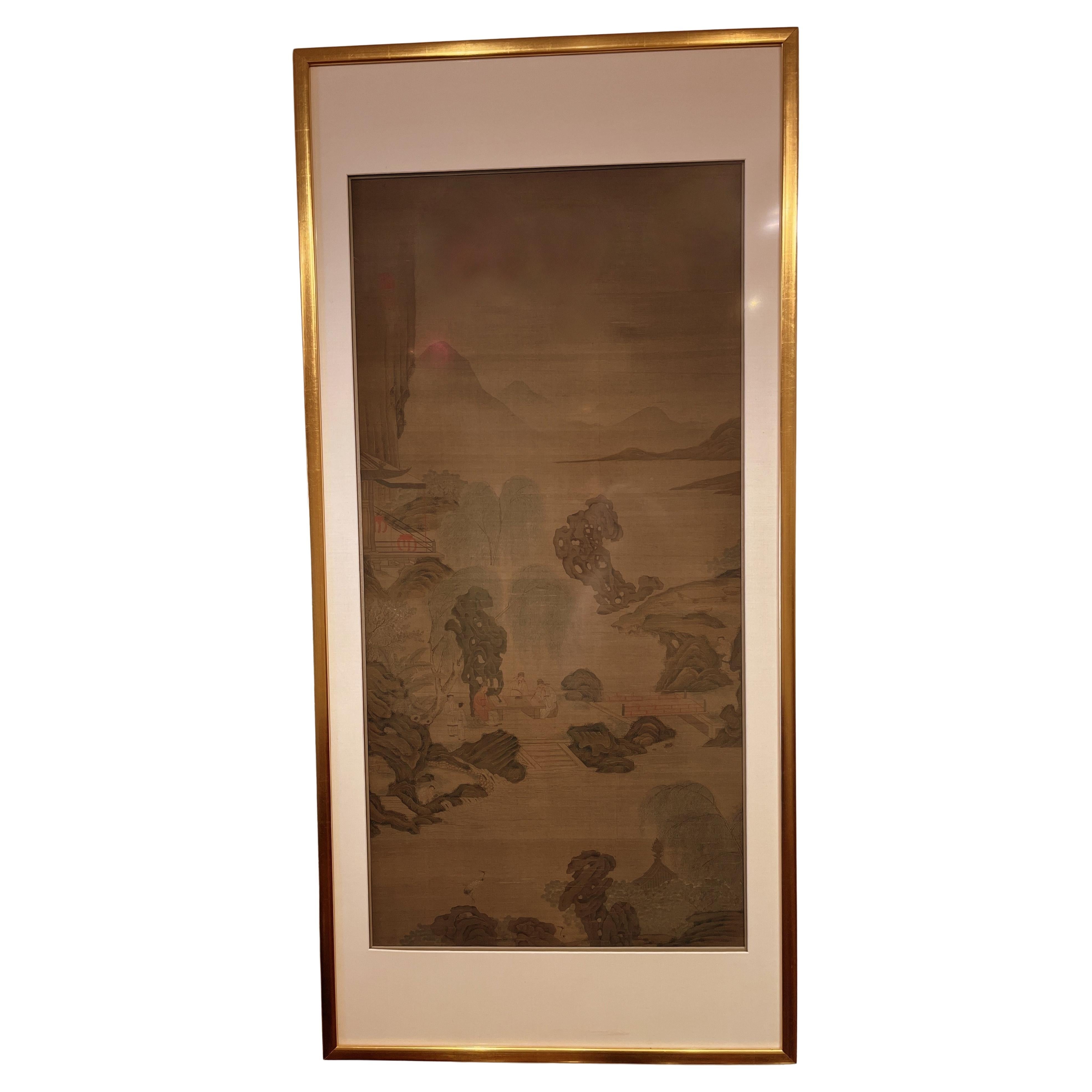 Framed Chinese Painting of Scholars in the Landscape