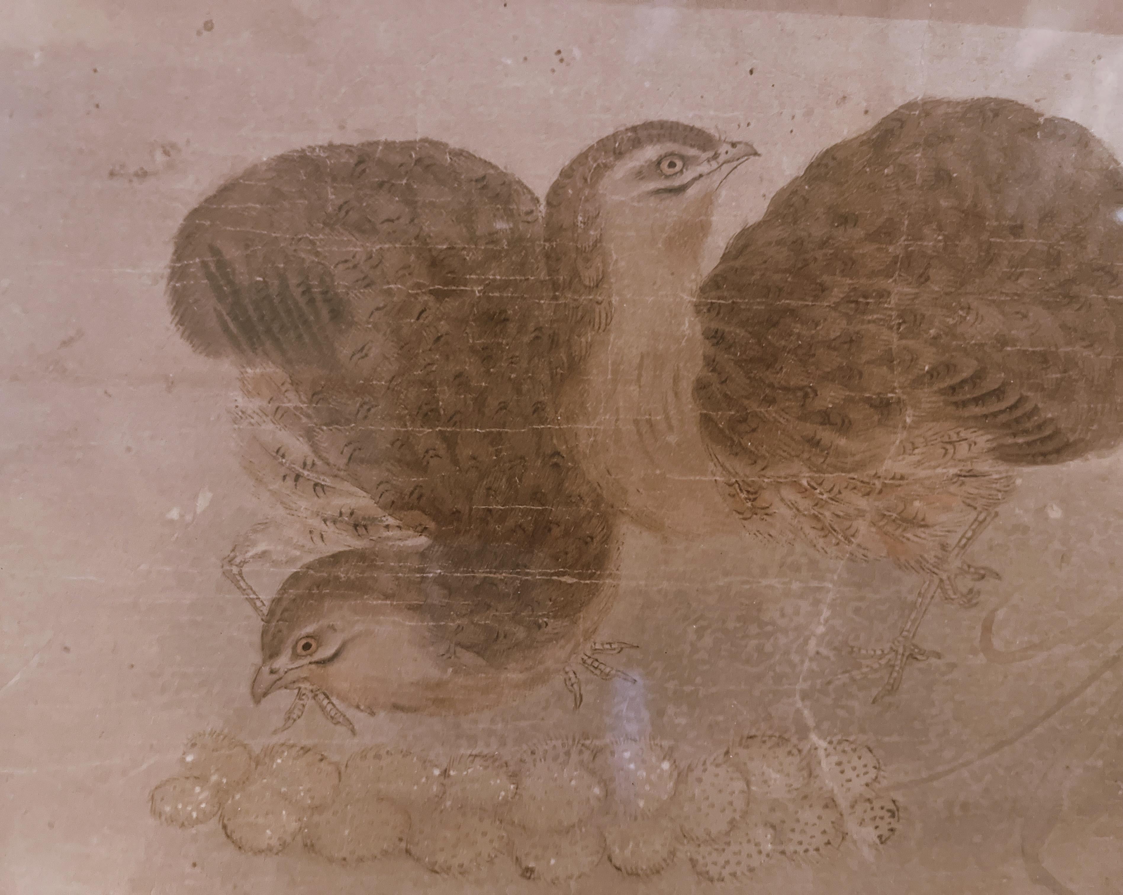 Framed Chinese Painting with Quails and Eggs In Good Condition For Sale In Greenwich, CT