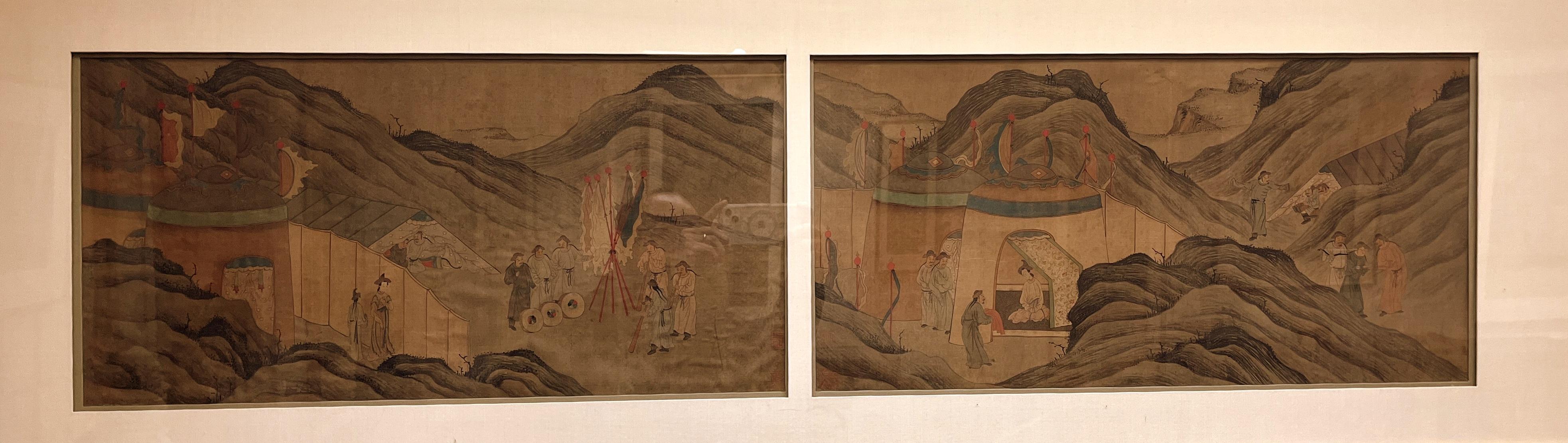 Painted Framed Chinese Paintings of Northern Asian Nomadic Ethnic Group Livings For Sale