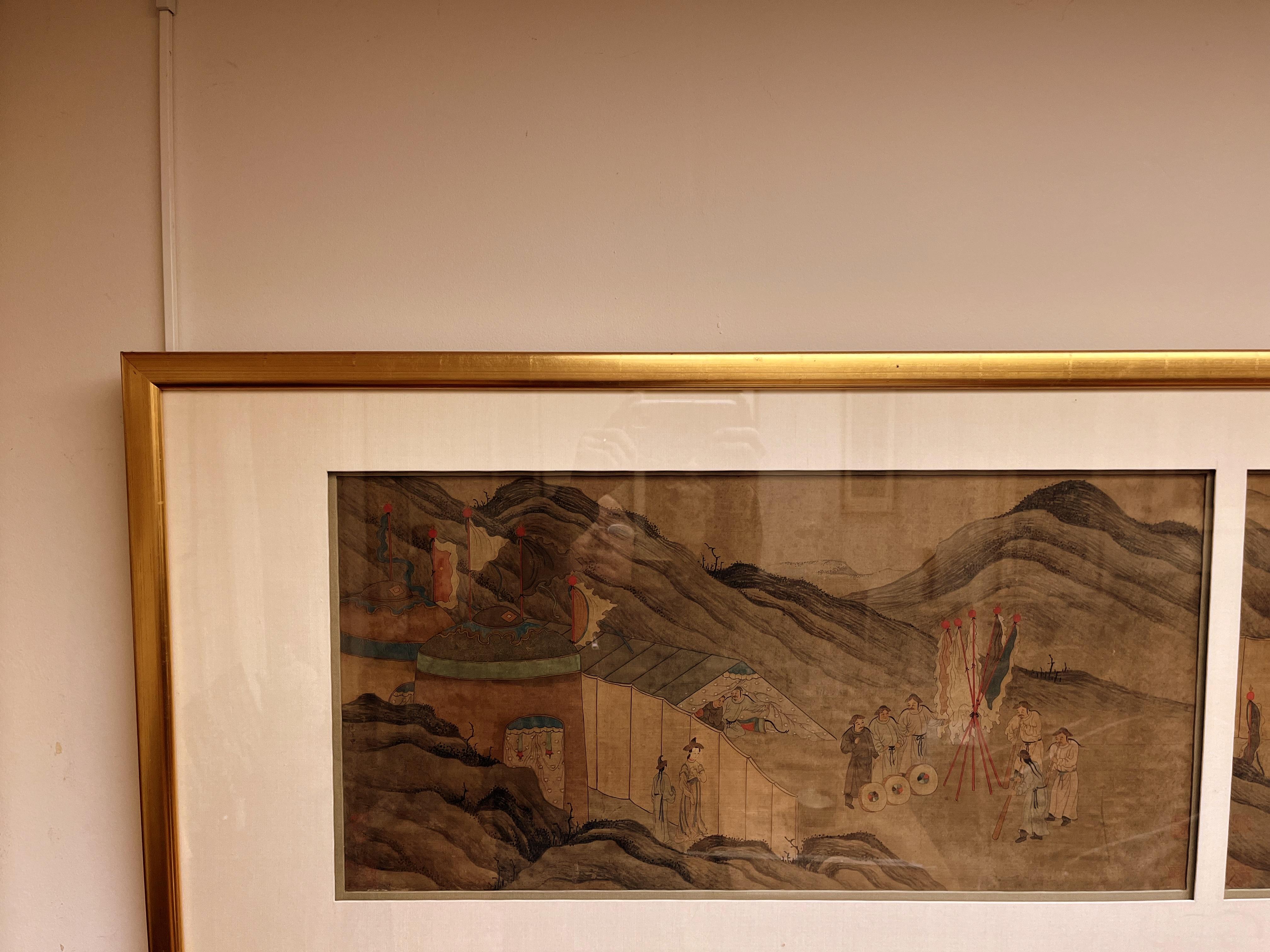 Framed Chinese Paintings of Northern Asian Nomadic Ethnic Group Livings In Good Condition For Sale In Greenwich, CT