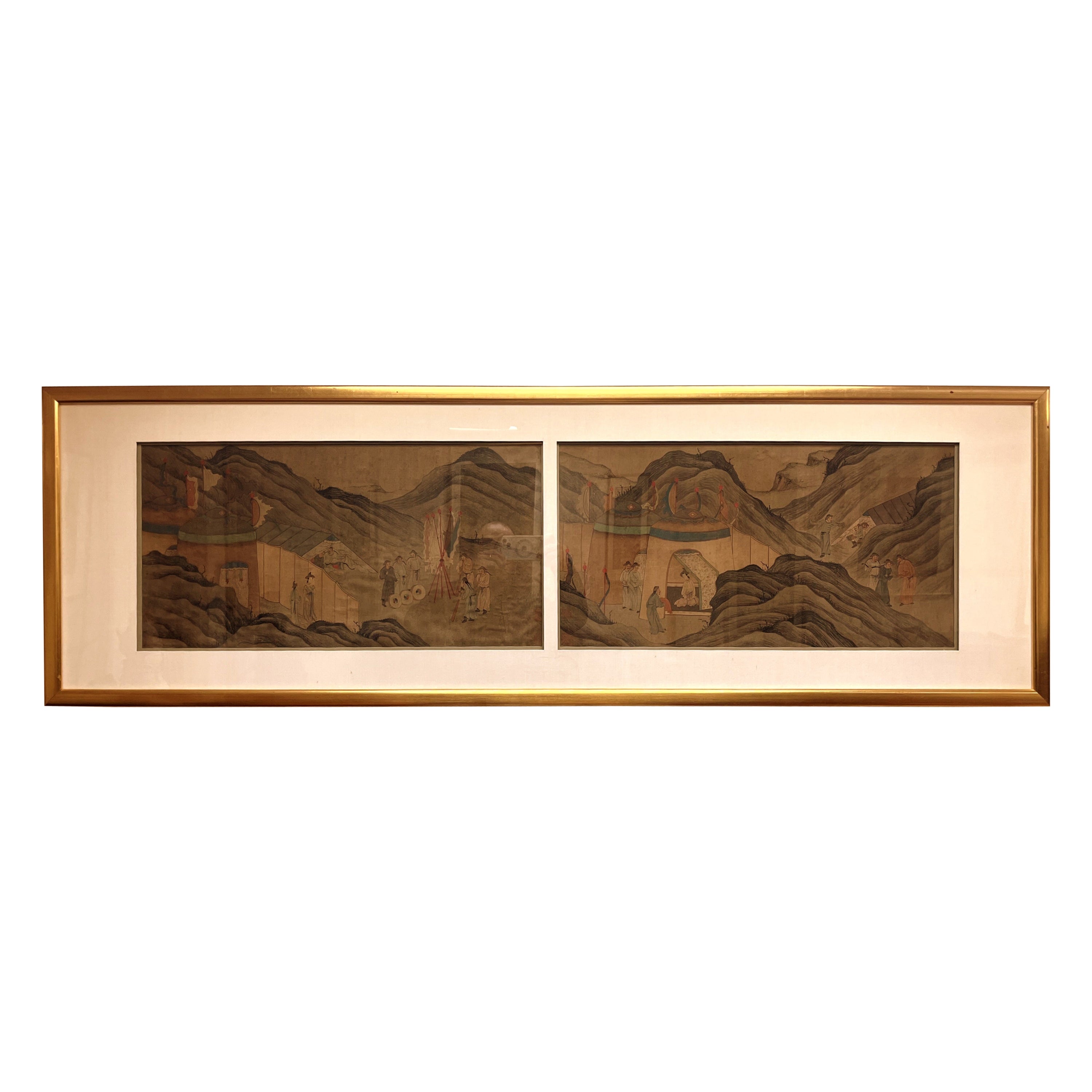 Peintures chinoises encadrées représentant des vivants d'un groupe ethnique nomade d'Asie du Nord