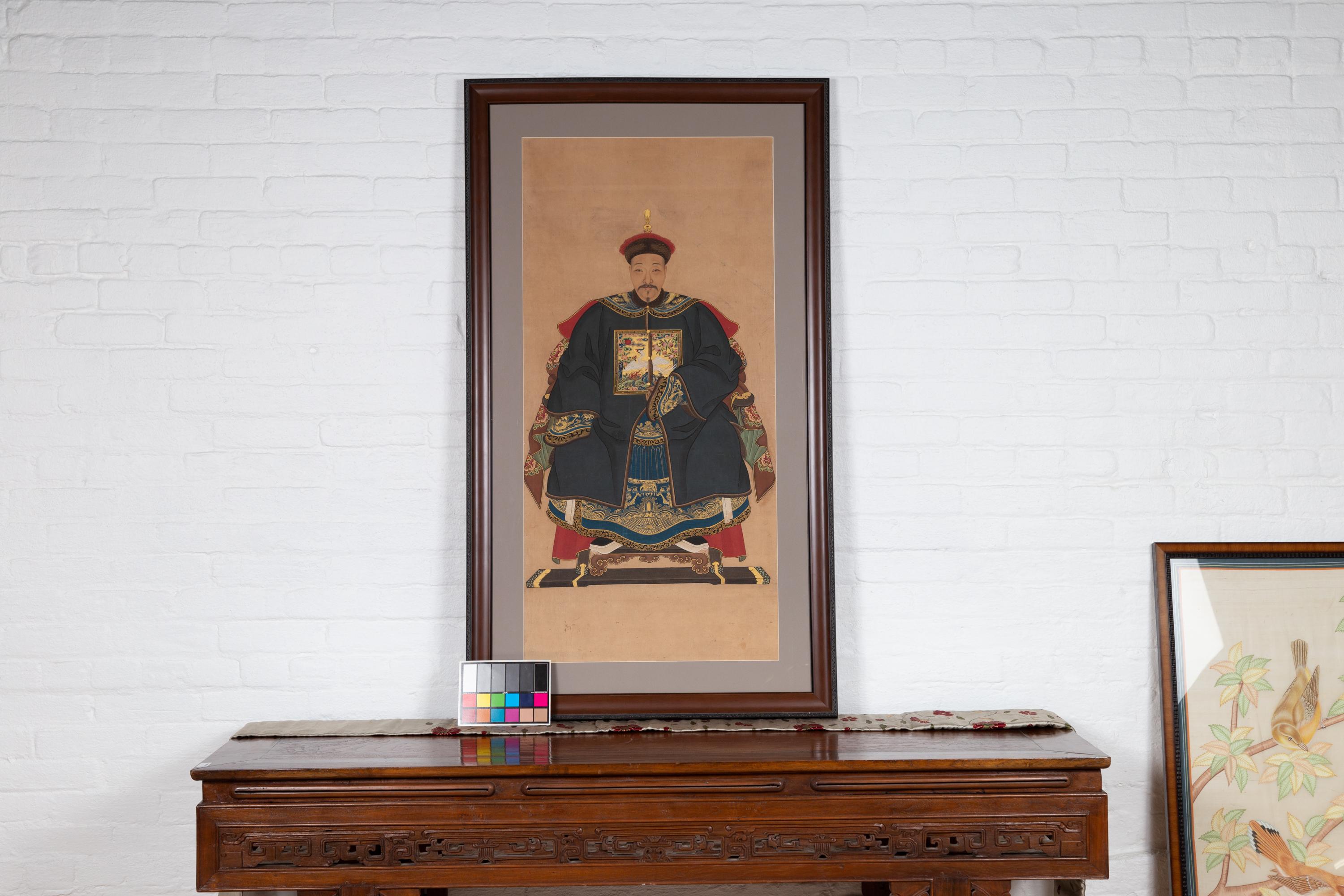 Framed Chinese Qing Dynasty Ancestral Patriarch Portrait, circa 1900 9