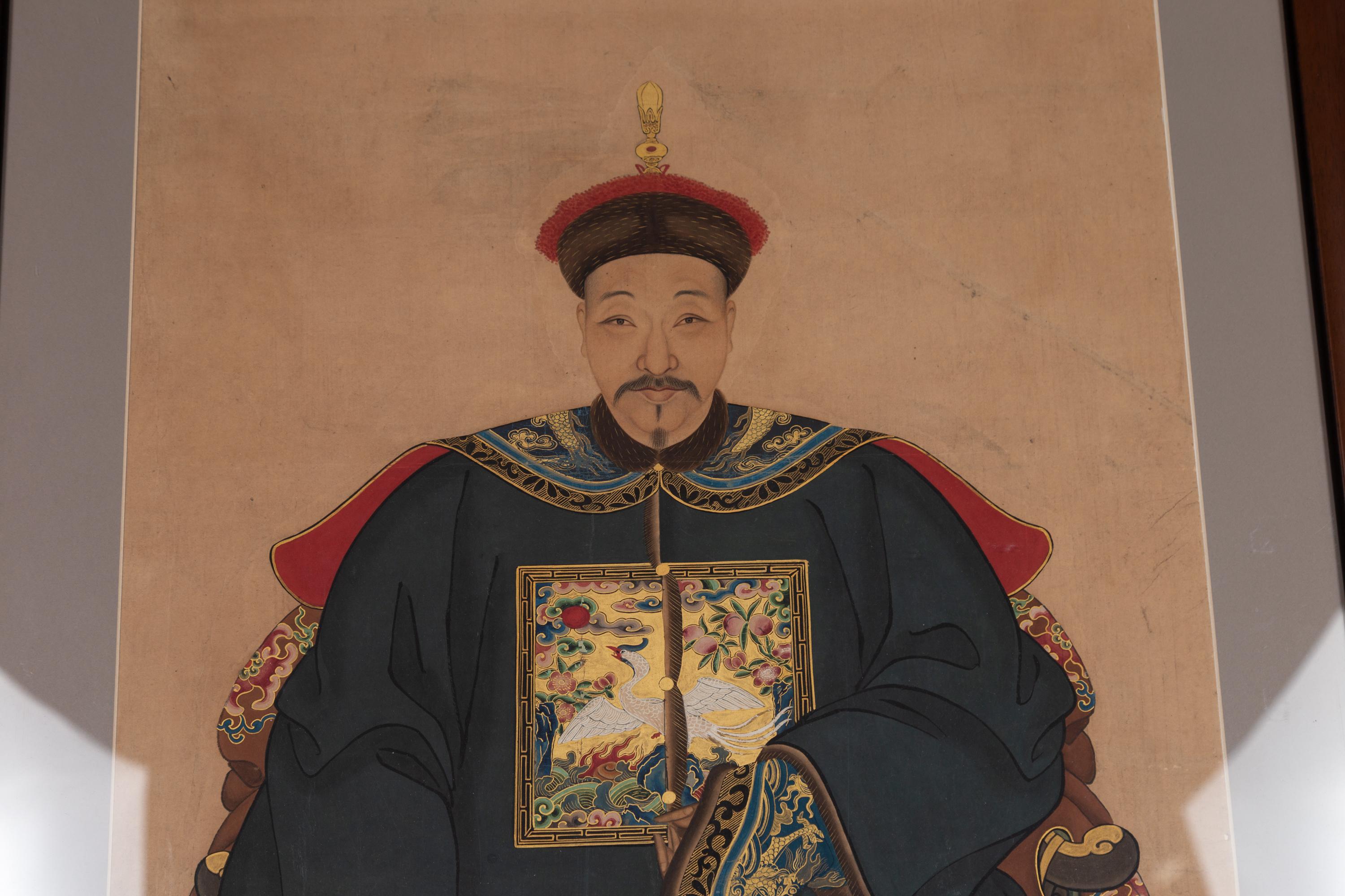 Framed Chinese Qing Dynasty Ancestral Patriarch Portrait, circa 1900 1