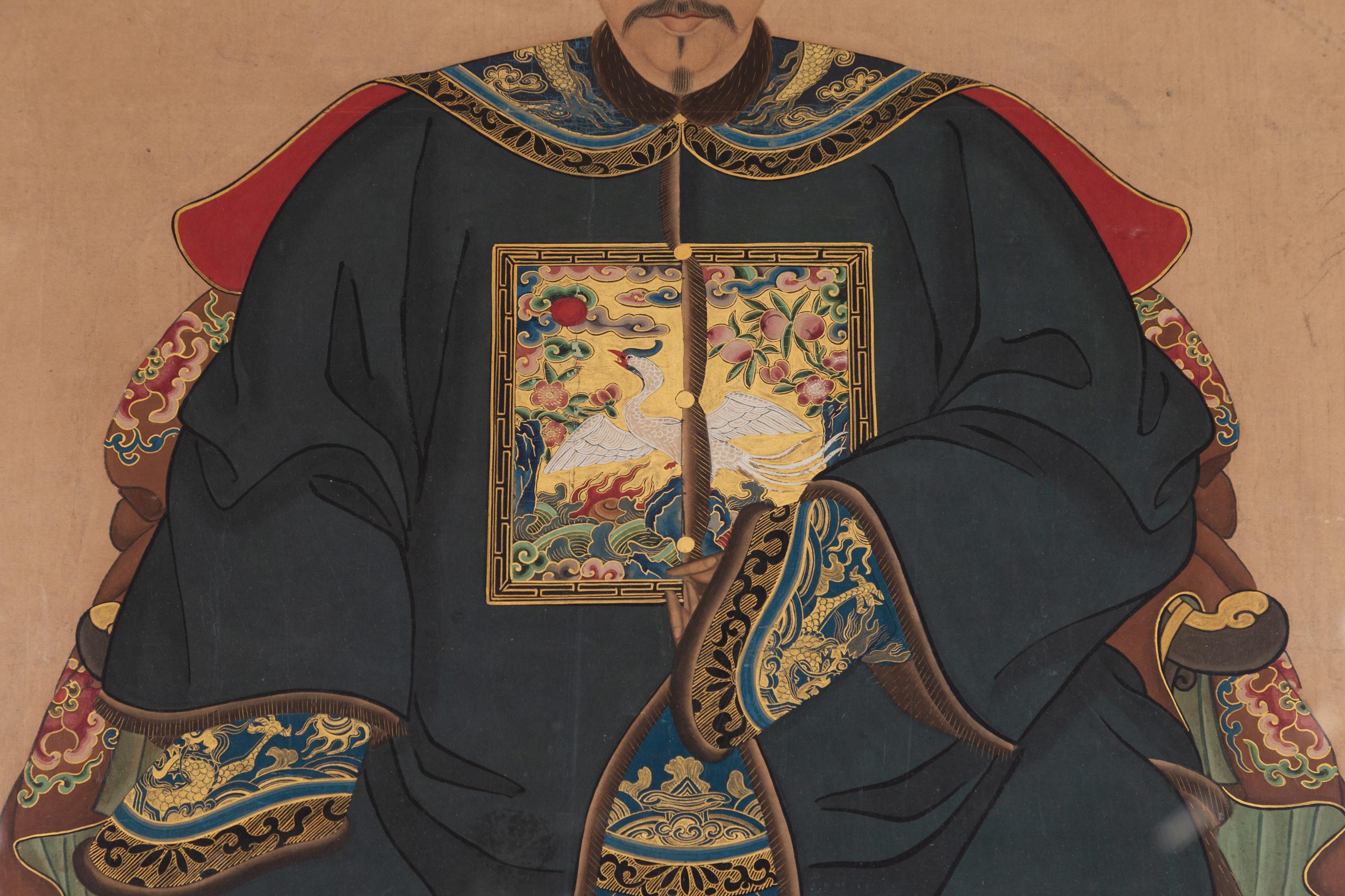 Framed Chinese Qing Dynasty Ancestral Patriarch Portrait, circa 1900 2