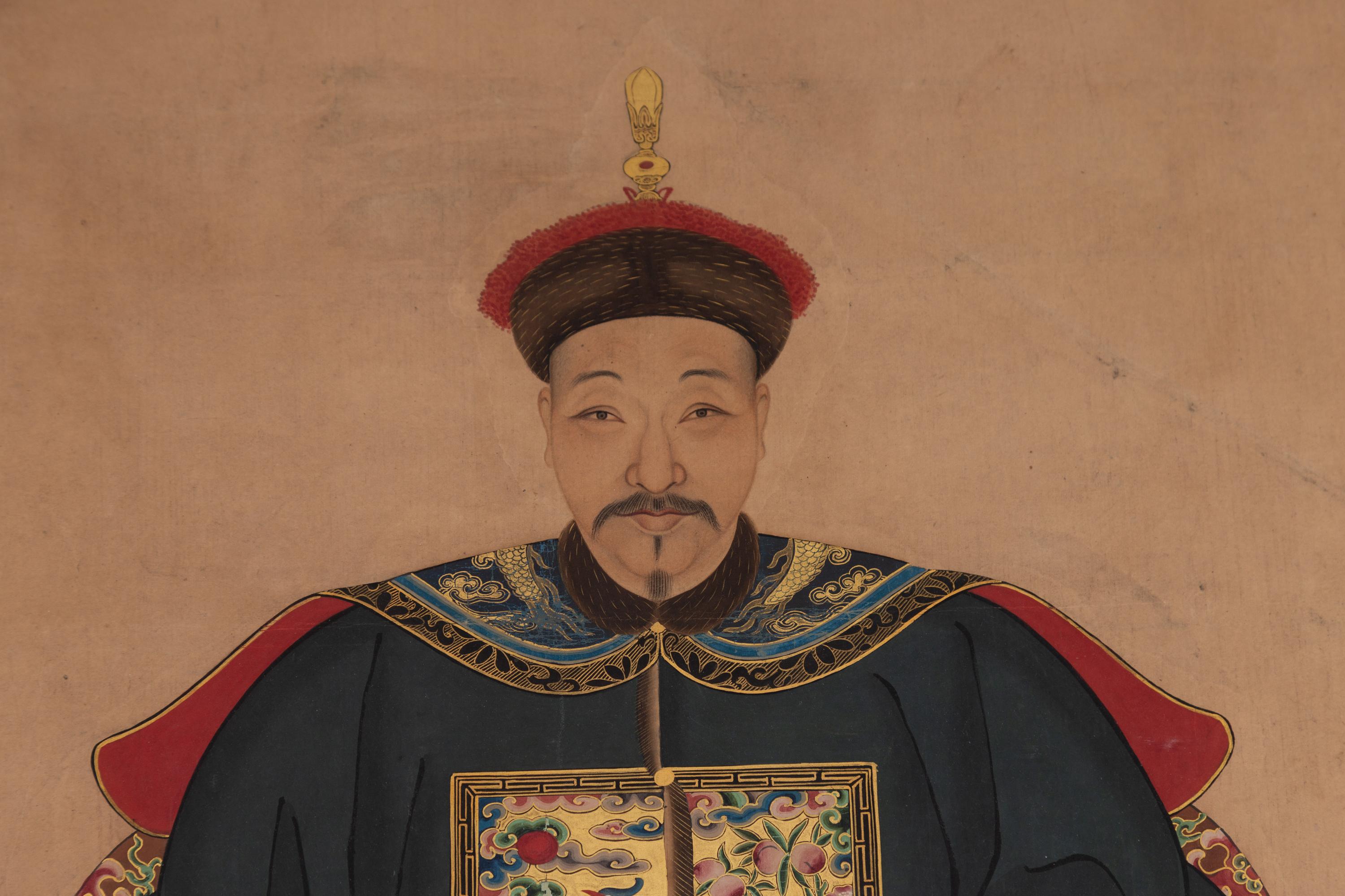 Framed Chinese Qing Dynasty Ancestral Patriarch Portrait, circa 1900 3