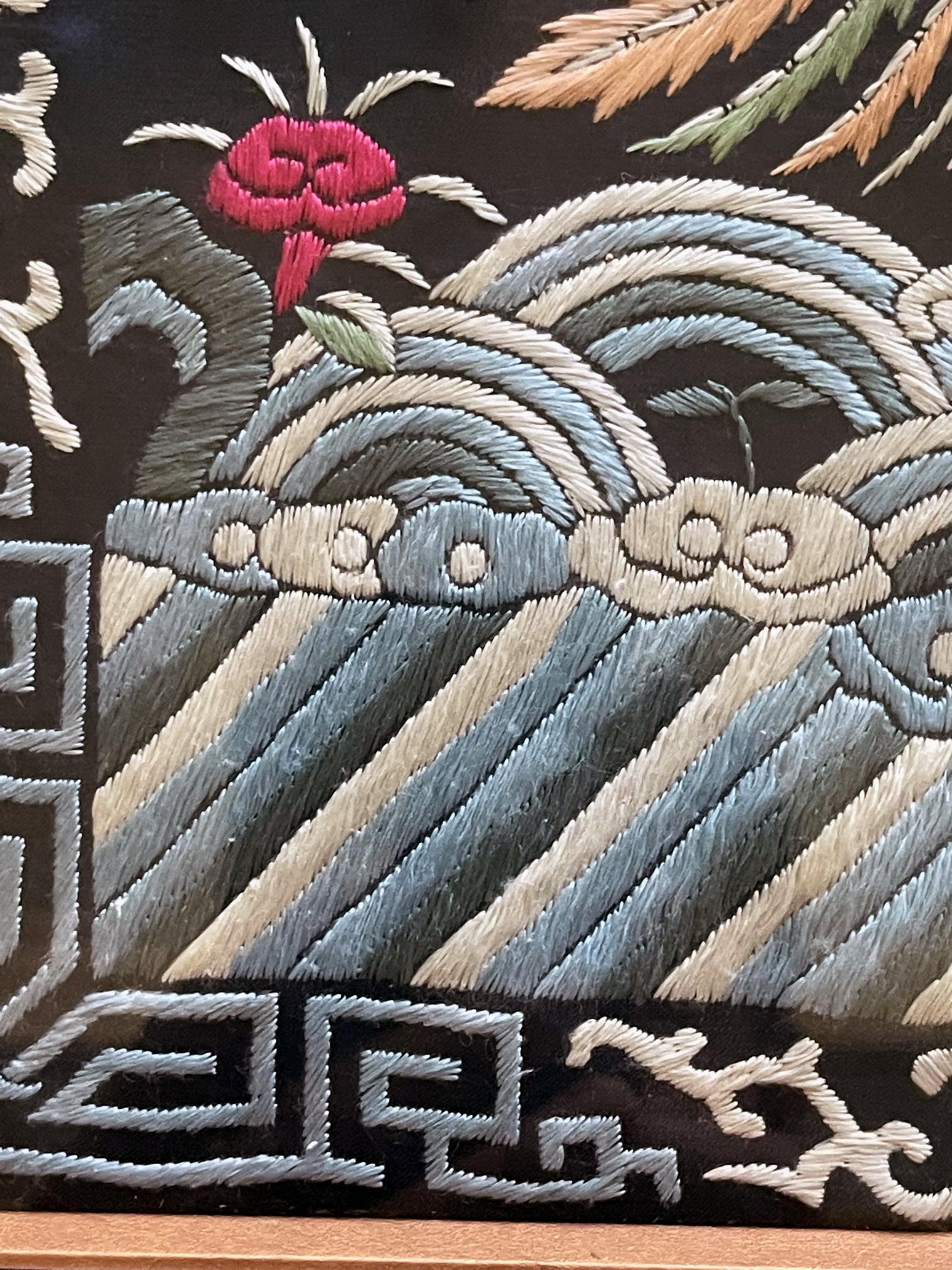 Framed Chinese Qing Dynasty Embroidered Fifth Rank Badge 4